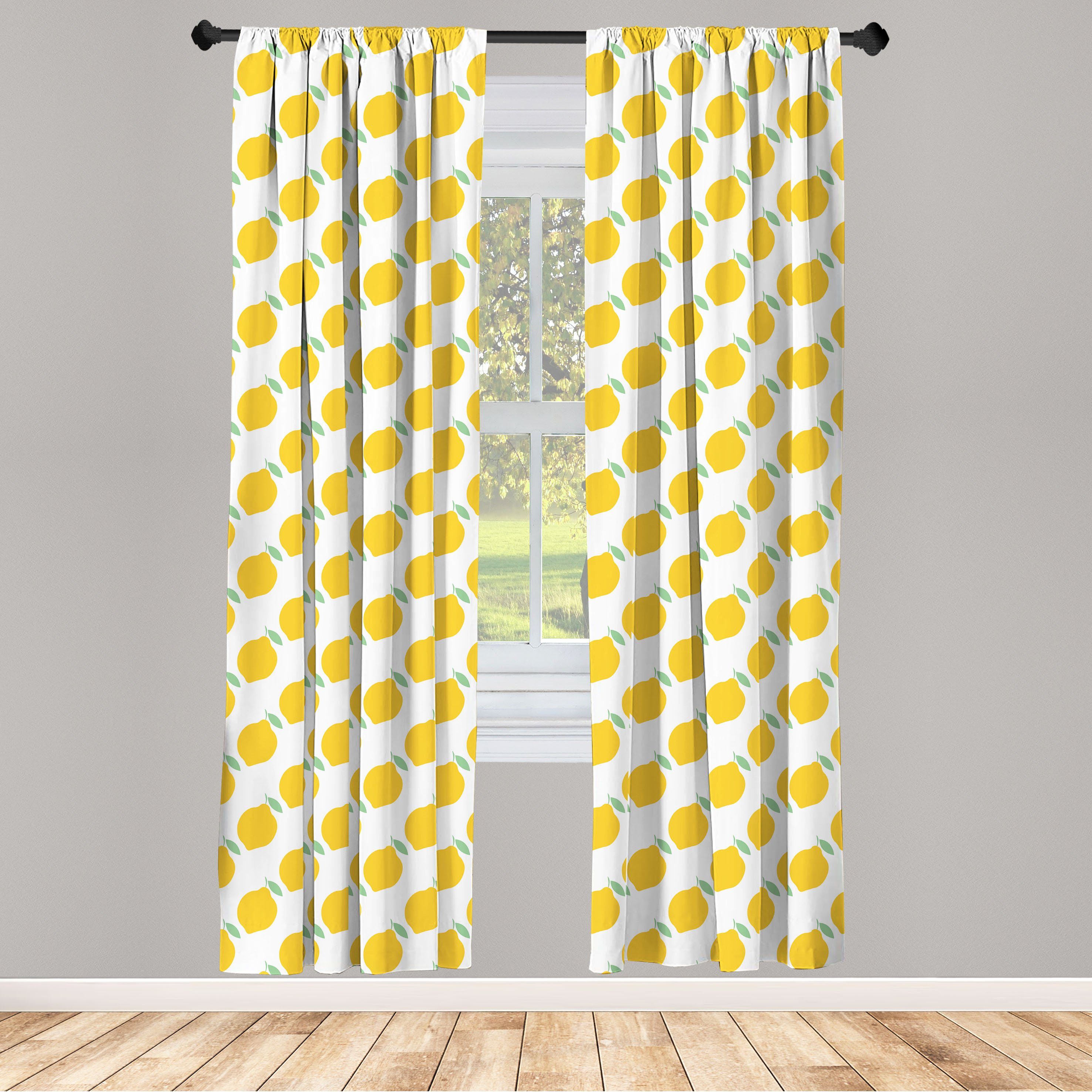 Gardine Vorhang für Wohnzimmer Schlafzimmer Dekor, Abakuhaus, Microfaser, Zitrone Simplistic Lemon Leaf Pattern