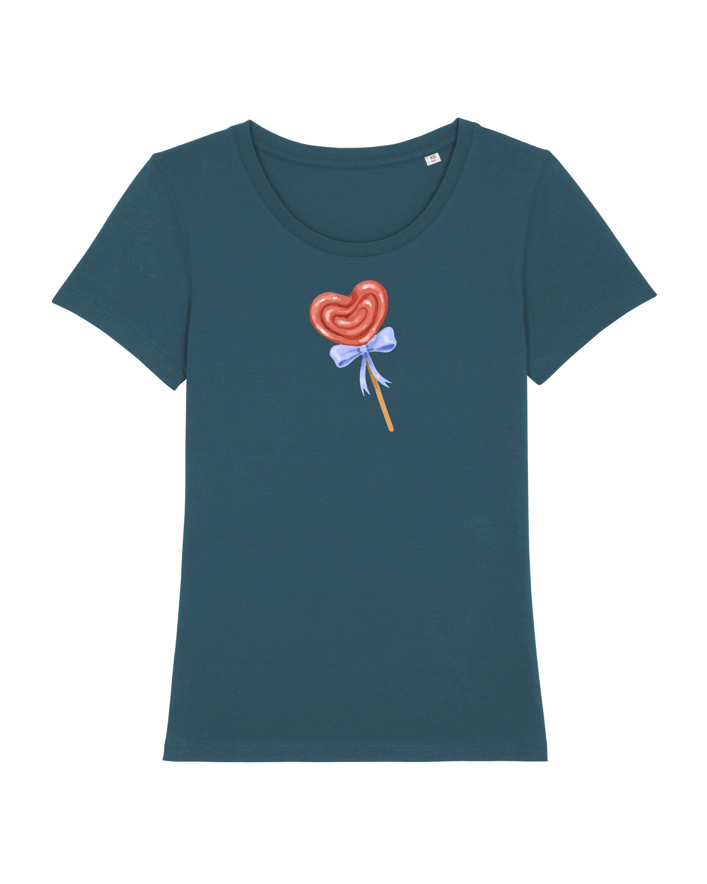 wat? Apparel Print-Shirt Herz Lollipop (1-tlg) pertrol