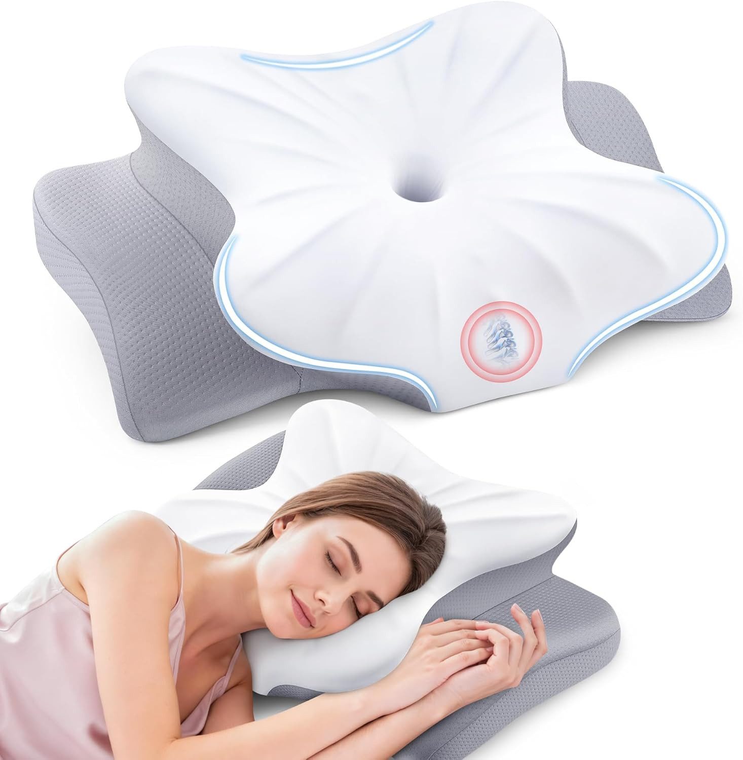 Ophy Nackenstützkissen Ergonomisches Nackenstützkissen (Zervixkissen) für Seiten, Rücken- & Bauchschläfer, mit abnehmbarem, waschbarem Bezug – leicht zu reinigen