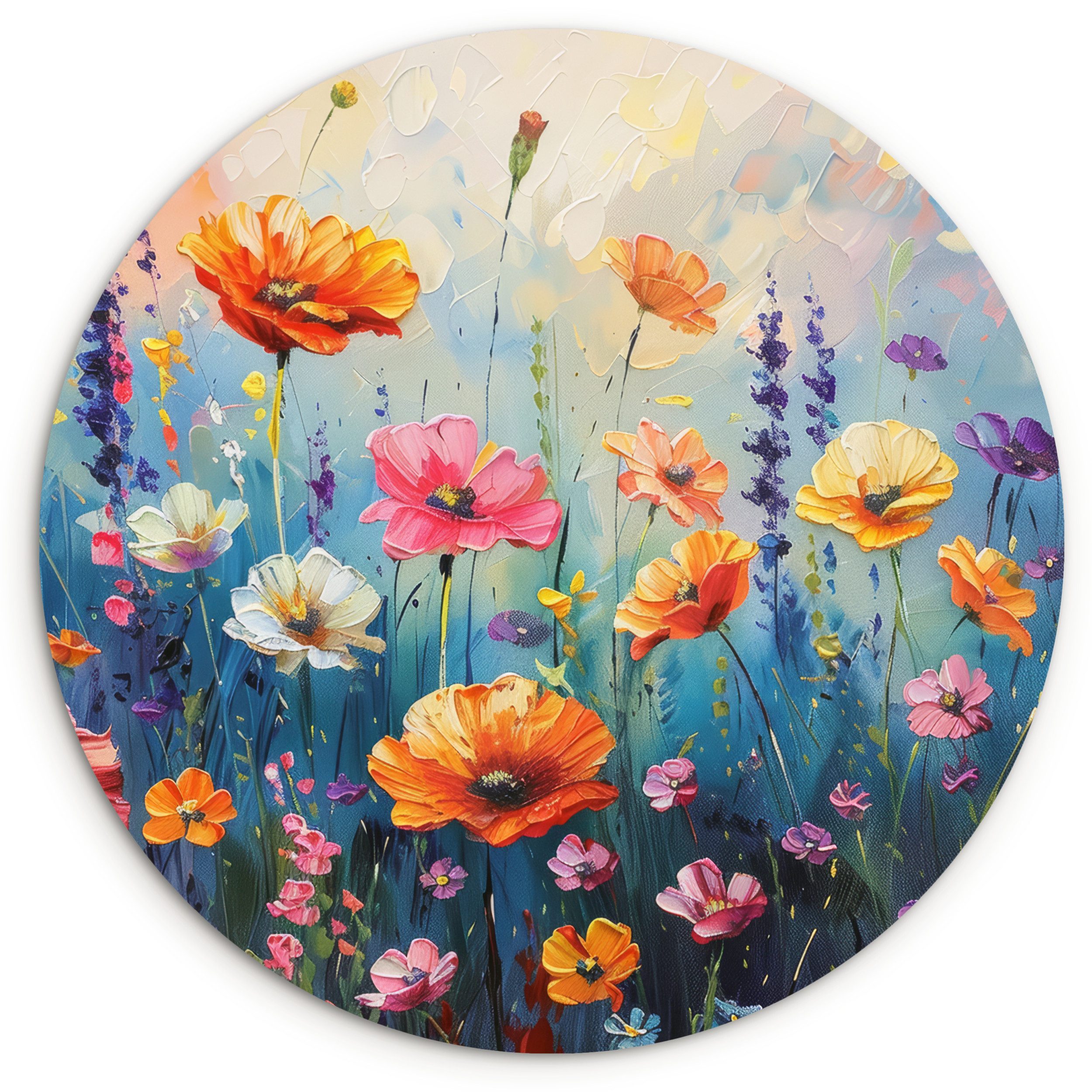 MuchoWow Gemälde Blumen - Natur - Aquarell - Kunst, Fotodruck (1 St), Kreis Wanddekoration, Rundes Wandbild, 30x30 cm