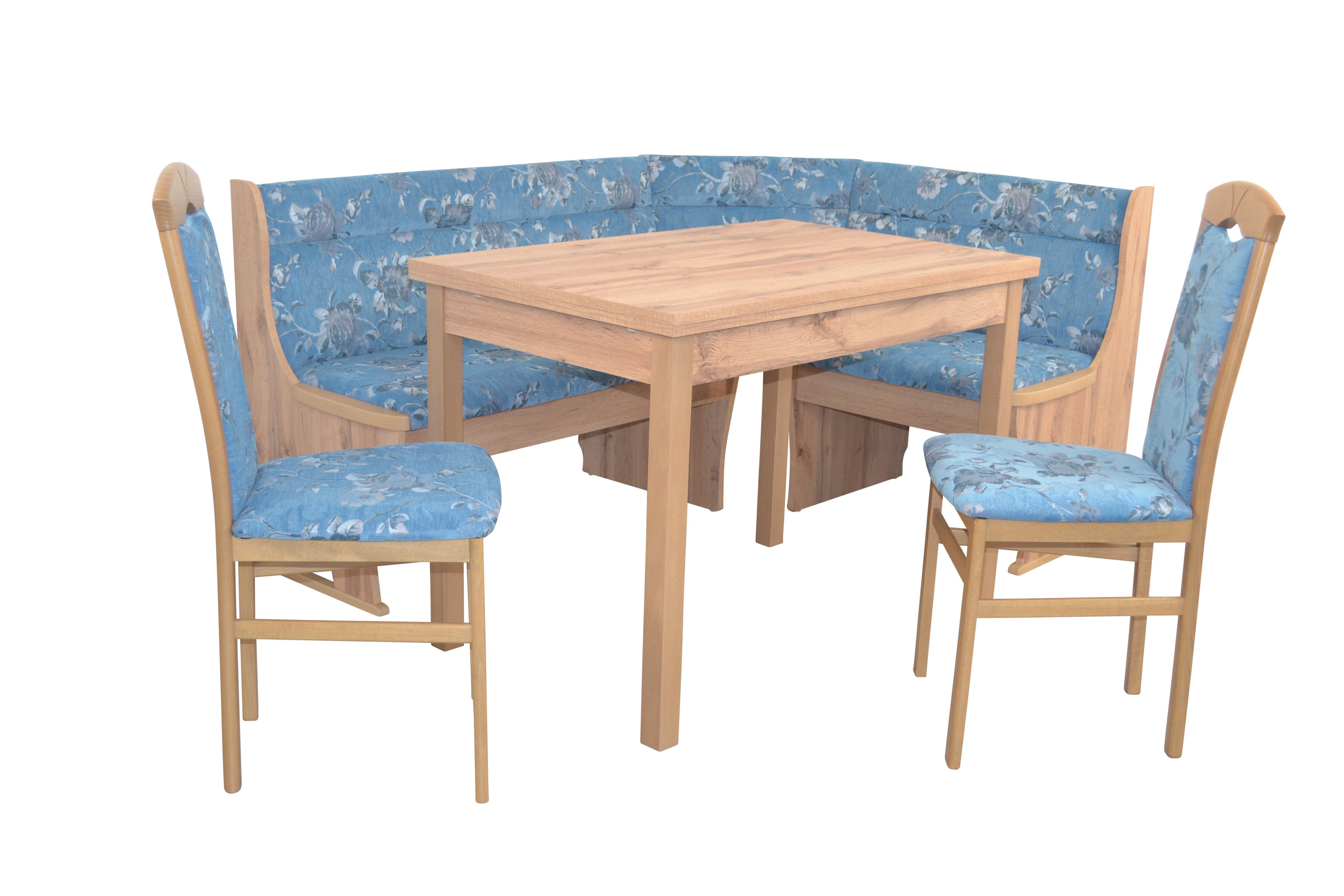moebel-direkt-online Eckbankgruppe Alice, (Spar-Set, Eckbank 4tlg. blau mit mit Stühle montiert. Stauraumfunktion, Set), Gasdruckfedern
