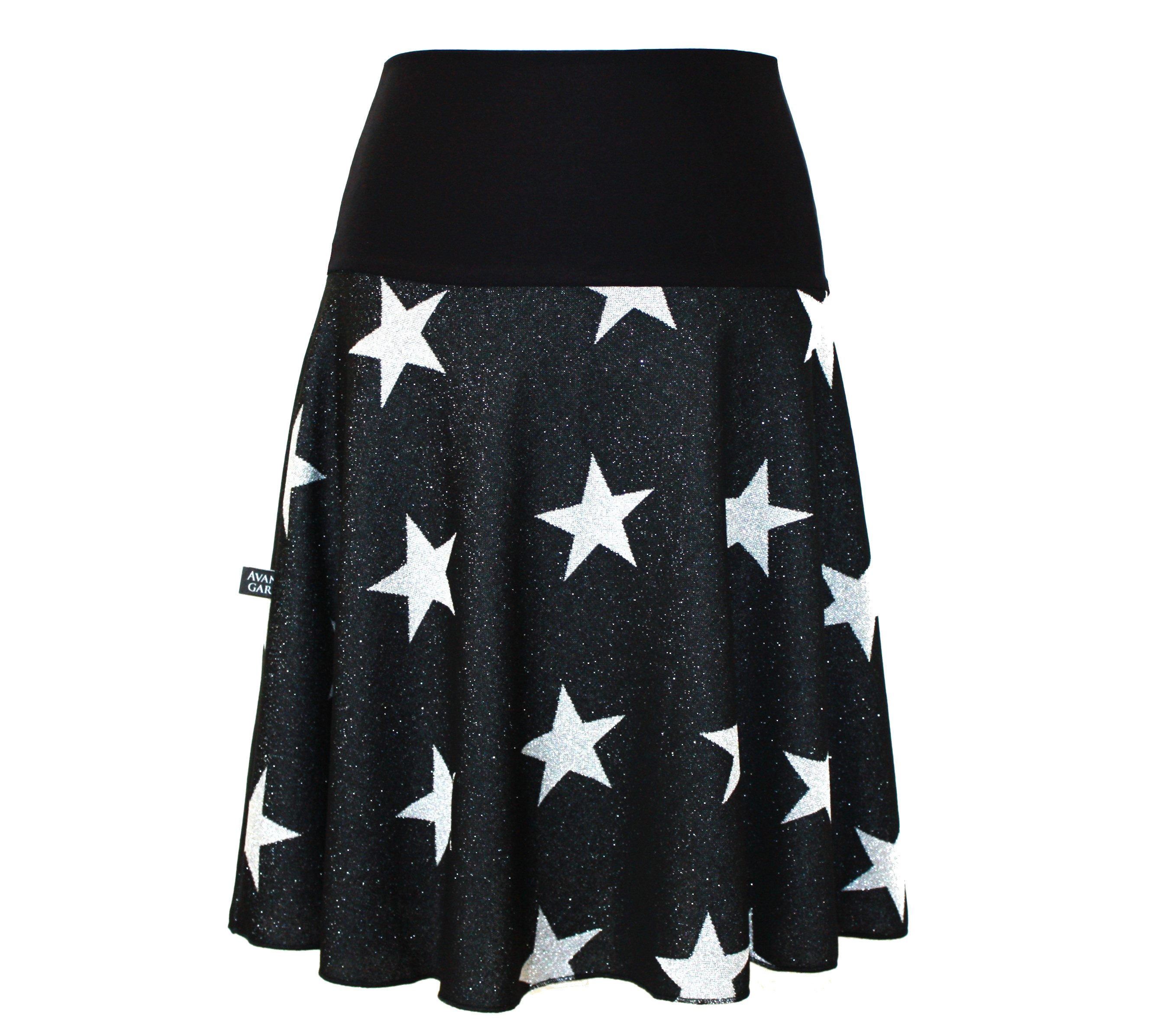 dunkle design Strickrock Schwarz Silber Sterne 57cm elastischer Bund