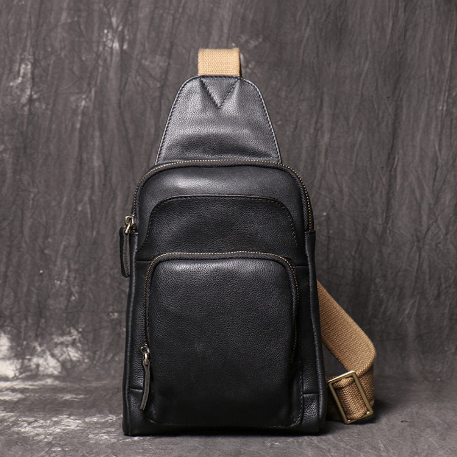 Messenger Bag Herren Leder Sling Bag Umhängetasche Brusttasche Schultertasche
