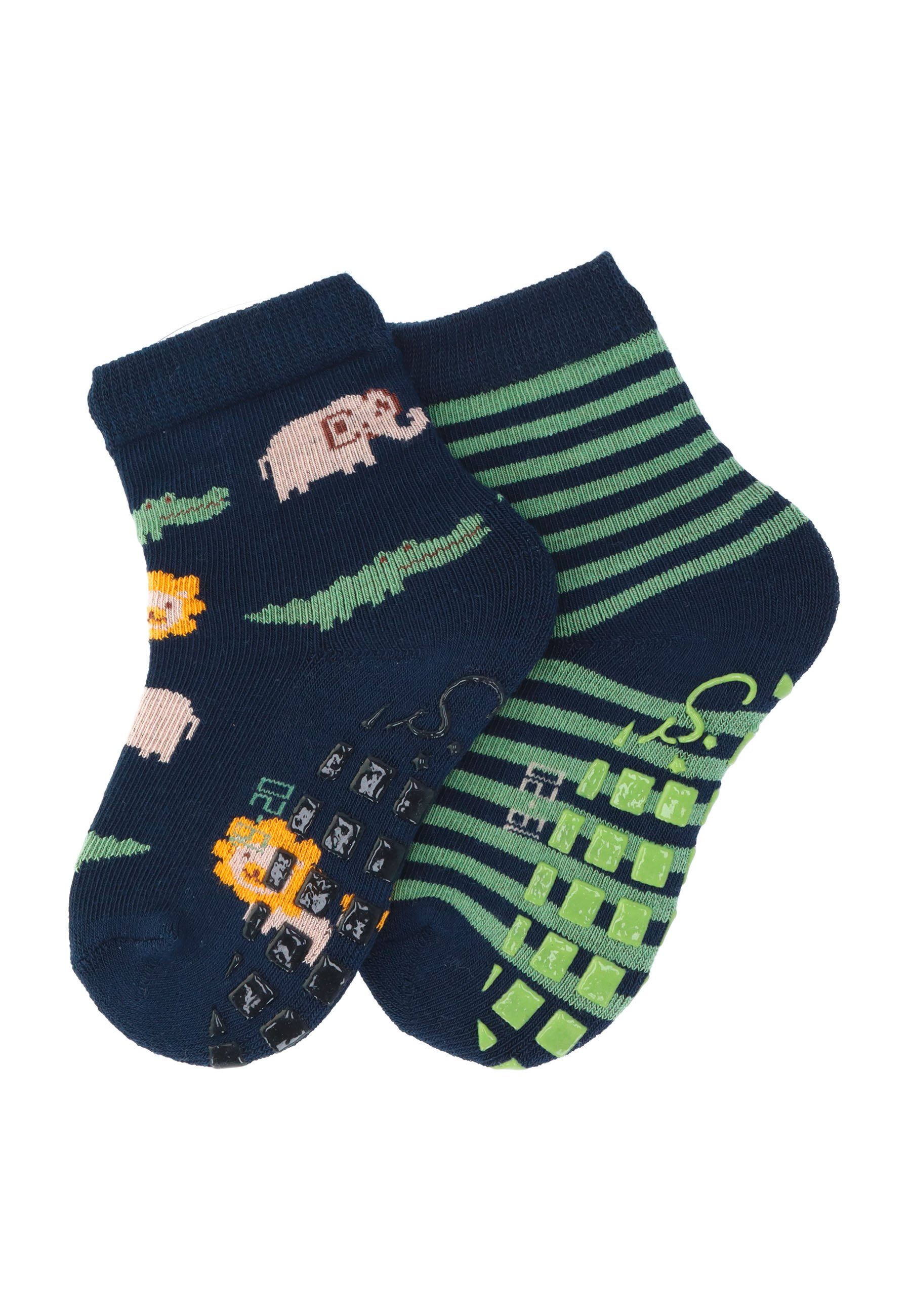 Sterntaler® ABS-Socken ABS-Söckchen Safari, 2er-Pack (2-Paar) Rutschesocken - ABS-Socken Gummi - Kindersocken Jungen und Mädchen - Anti-Rutsch-Sohle - mit den Motiven "Safari" und "Ringel" - gemustert ABS Socken Winter