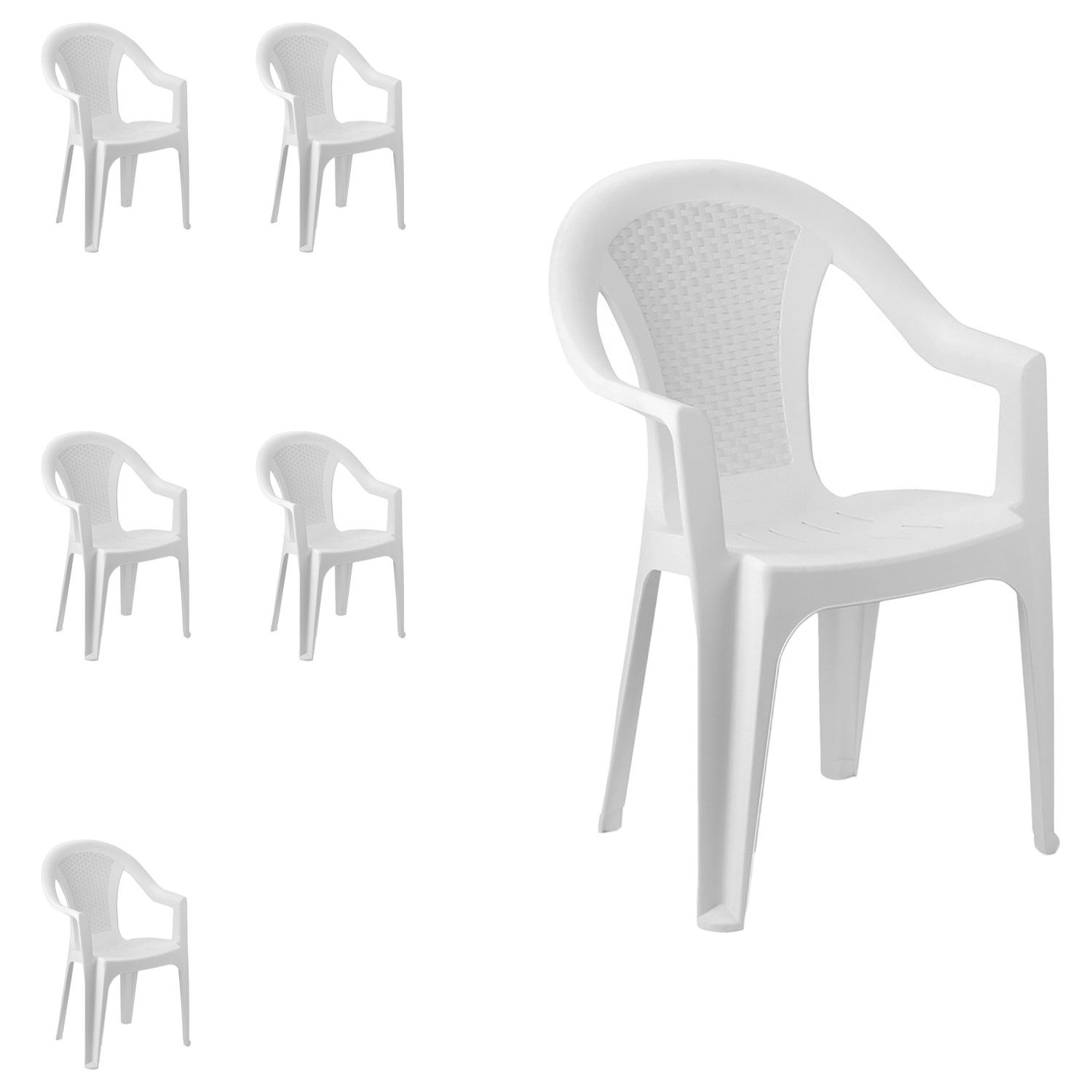 Mojawo Armlehnstuhl 6x Outdoor Stapelstuhl Bistrostuhl Gartenstuhl Ischia Weiß Kunststoff