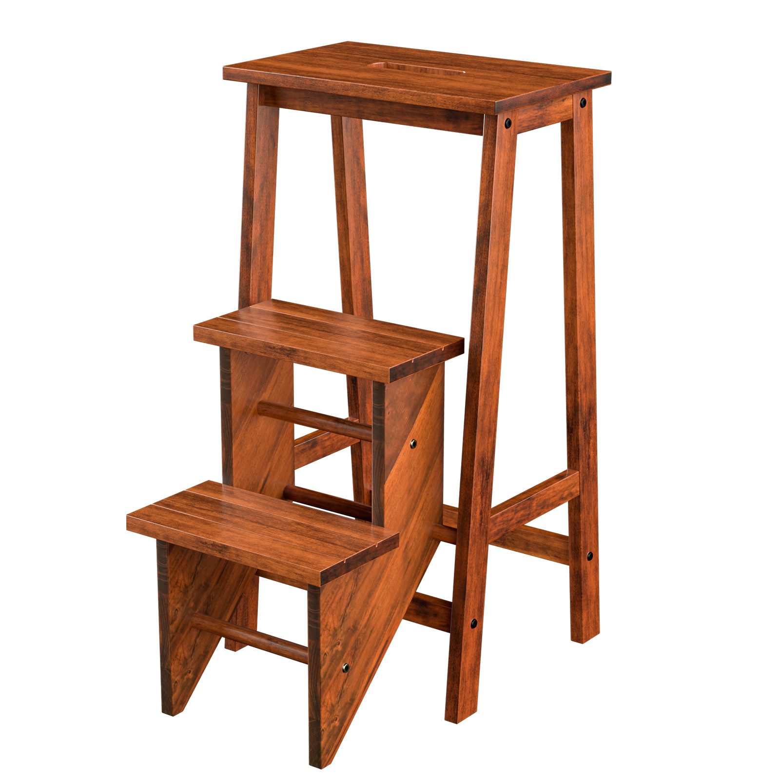 COSTWAY Tritthocker, klappbar, mit drehbaren Stufen, Tragegriff, Massivholz