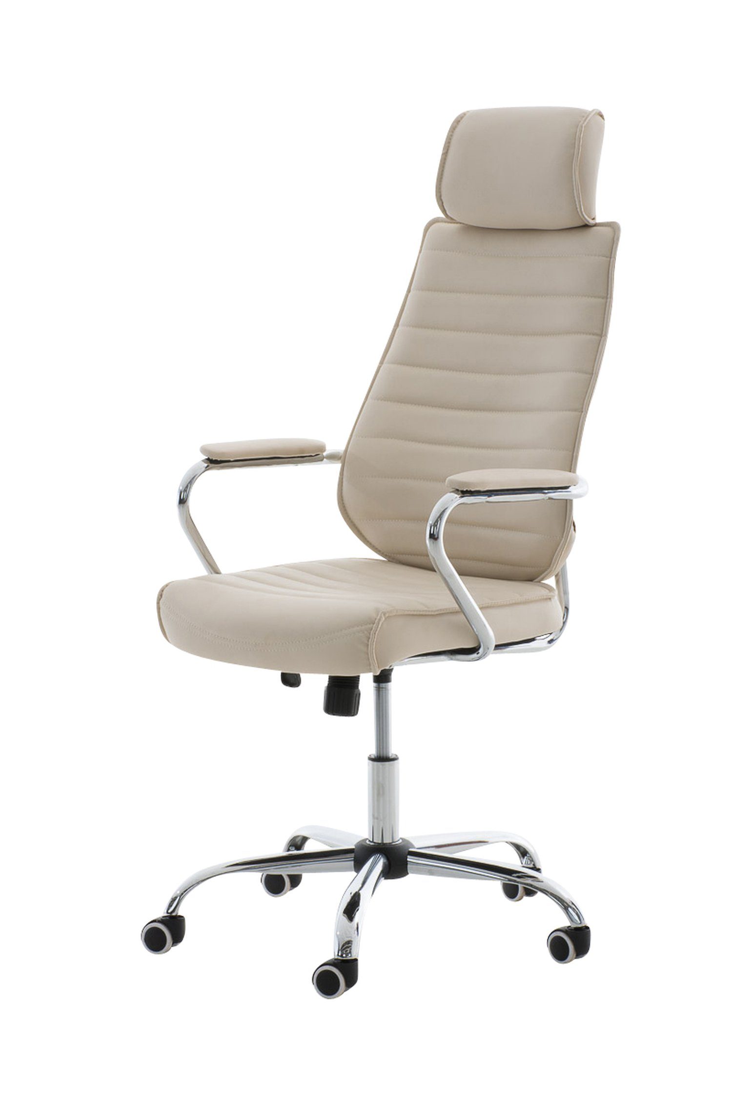 TPFLiving Bürostuhl Rocket V2 mit bequemer Rückenlehne - höhenverstellbar und 360° drehbar (Schreibtischstuhl, Drehstuhl, Chefsessel, Bürostuhl XXL), Gestell: Metall chrom - Sitz: Kunstleder creme