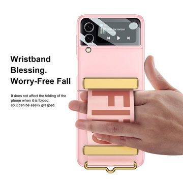 Wigento Handyhülle Für Samsung Galaxy Z Flip4 5G Kunststoff Halteband Design Handy Tasche Hülle Etuis Grün