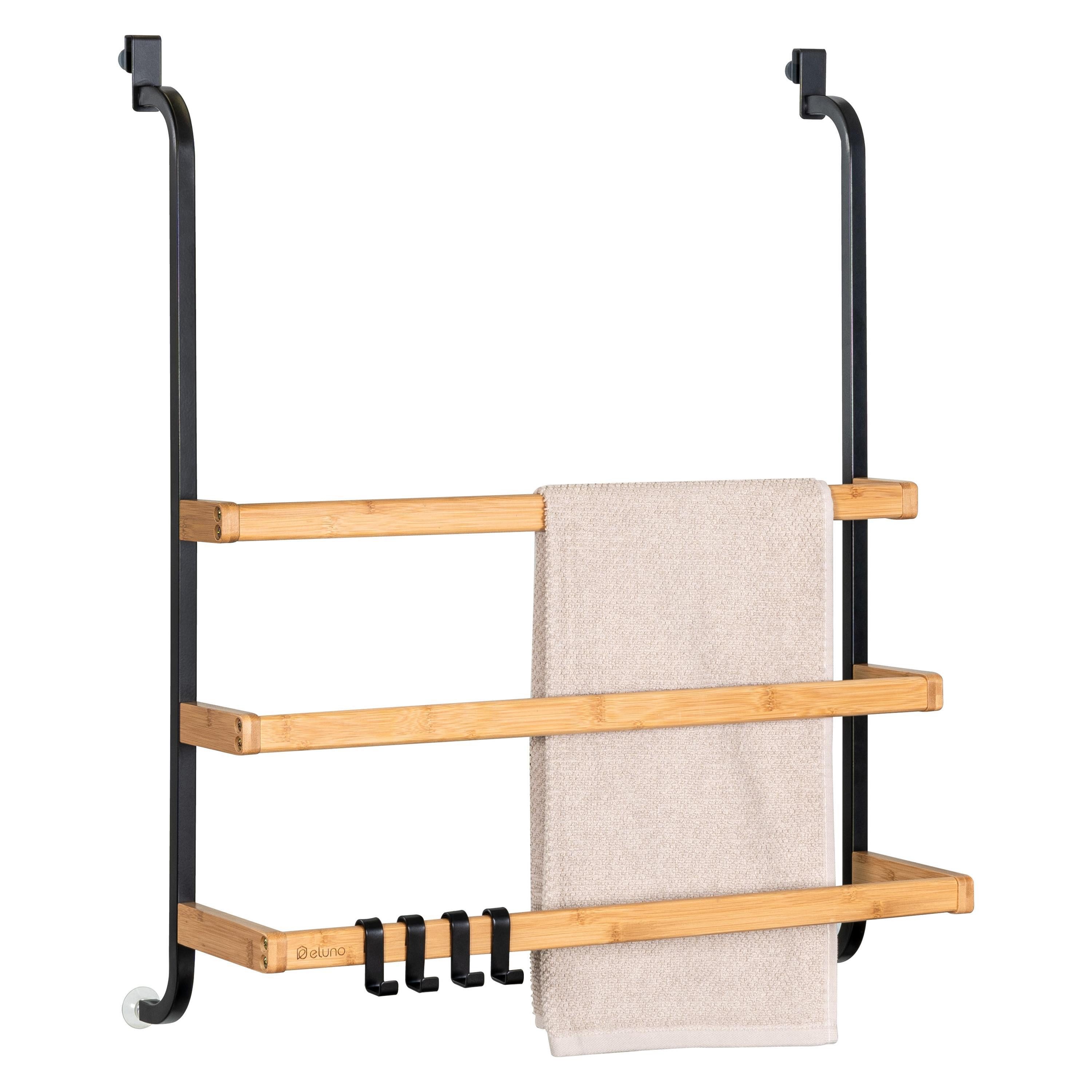 eluno Hängeregal Handtuchhalter für die Glasduschwand aus Metall und Bambus günstig online kaufen