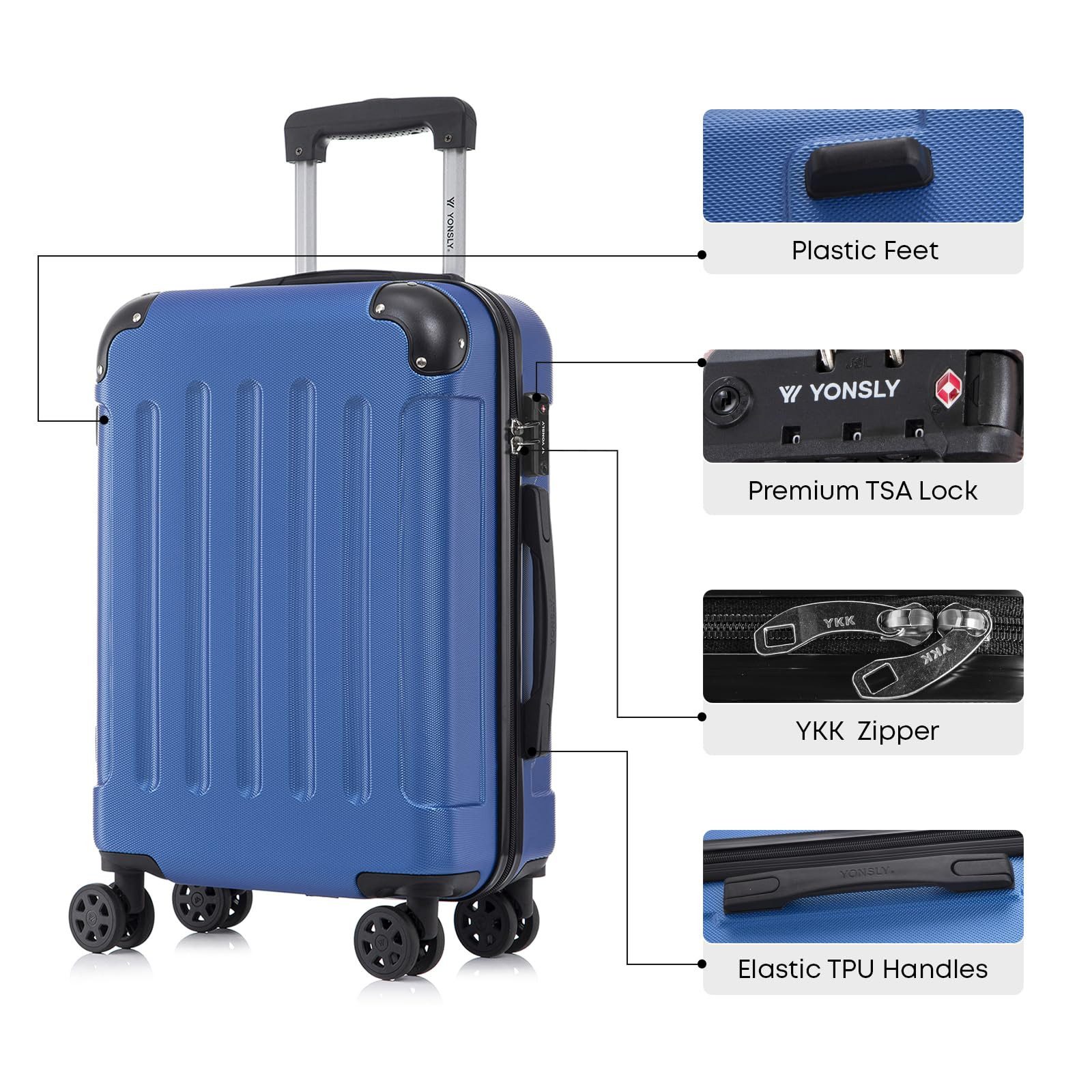 YONSLY Hartschalen-Trolley Hartschalen-Reisekoffer Trolley für Kurztrip und Urlaubsreisen, 4 Rollen, mit Zahlenschloss, ABS-Schale und weichem Gummigriff für Tragekomfort