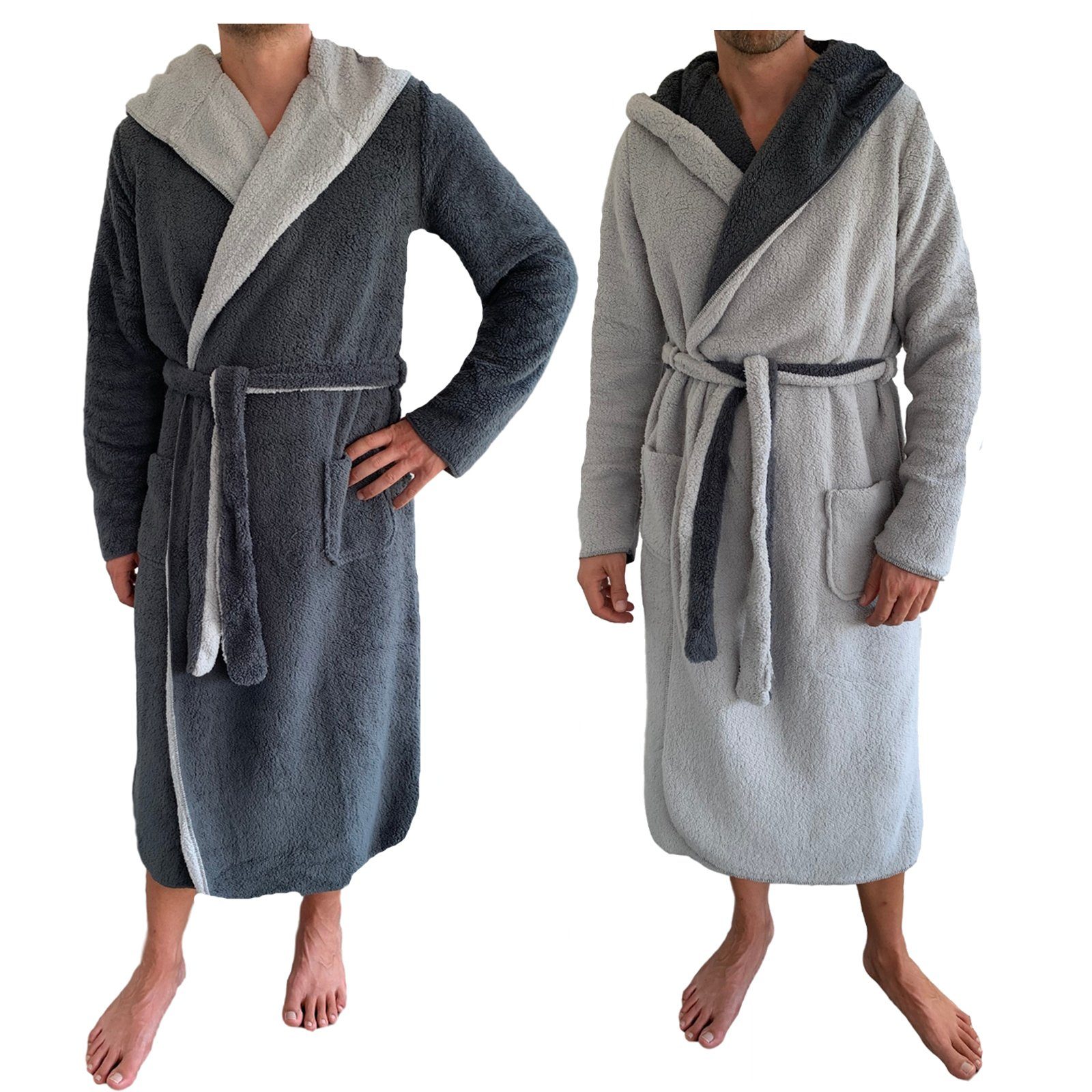 HOMELEVEL Bademantel Sherpa Wende Bademantel Herren - Mit Kapuze - Winter Warm, Polyester