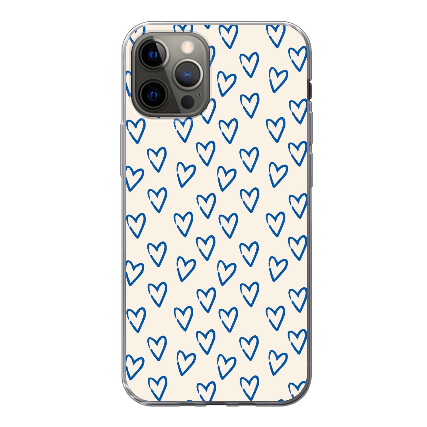 MuchoWow Handyhülle für Apple iPhone 13 Pro Herzmuster - Blau - Beige - Liebe, Smartphone-Bumper, Print, Handy Schutzhülle Dünn