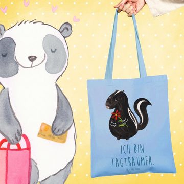 Mr. & Mrs. Panda Tragetasche Stinktier Blume - Sky Blue - Geschenk, Beutel, Träume, Raubtier, Jute (1-tlg), Modisches Design