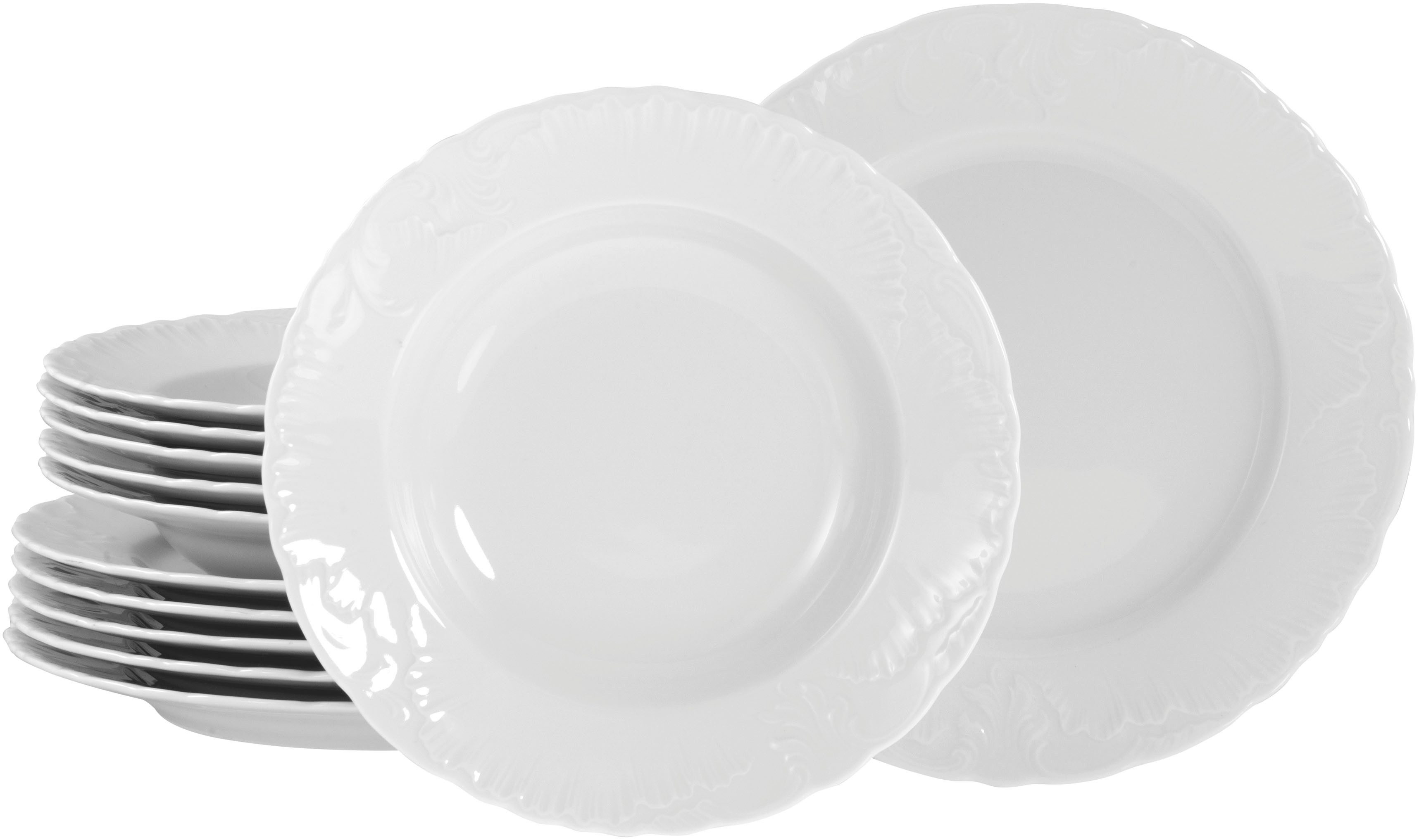 CreaTable Tafelservice Rokoko, Service 12-tlg. (12-tlg), 6 Personen, Porzellan, Teller Set, Daily Use, Zeitlos