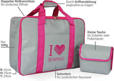 Veritas Nähmaschinentasche »Nähmaschinentasche "I Love Sewing" / grau-pink« (2-tlg)