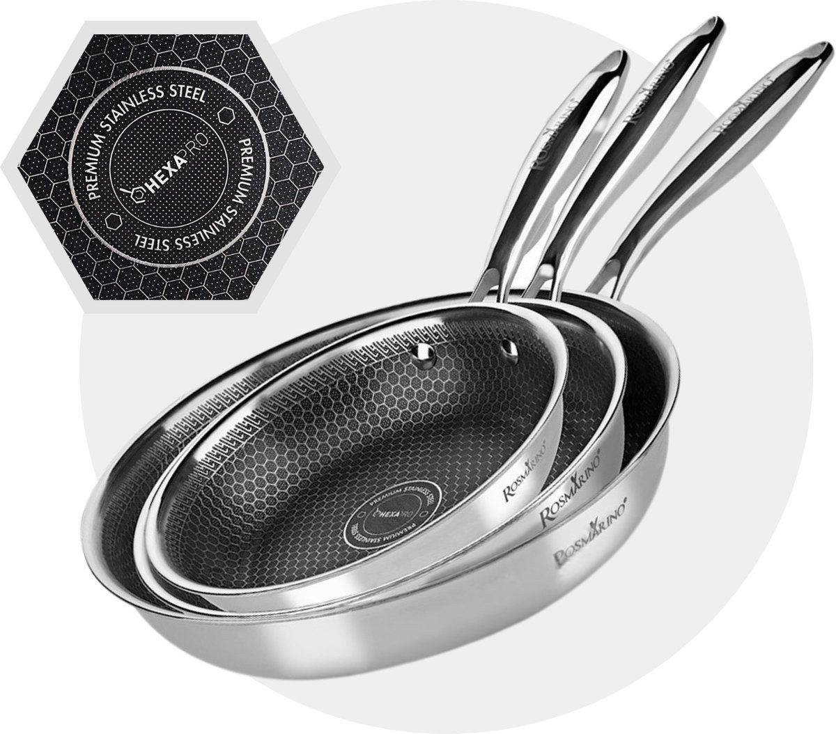 ROSMARINO Bratpfanne HexaPRO Pancakepfanne 28 cm, Induktion, Edelstahl ...