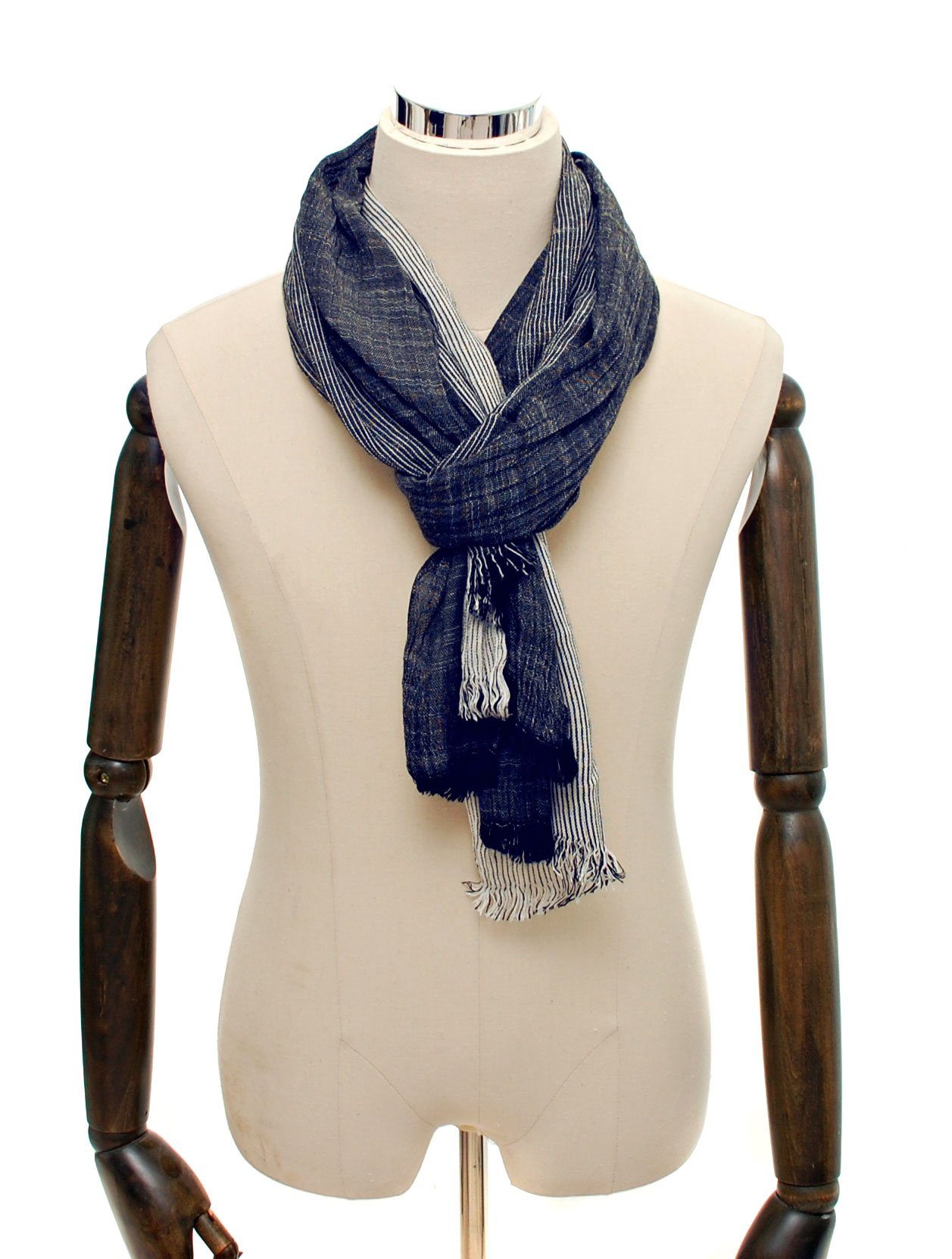 Bovari Modeschal Herren Schal – Baumwolle Viskose Mix – mehrfarbiger Streifen Schal, Ganzjahresschal – soft/weich