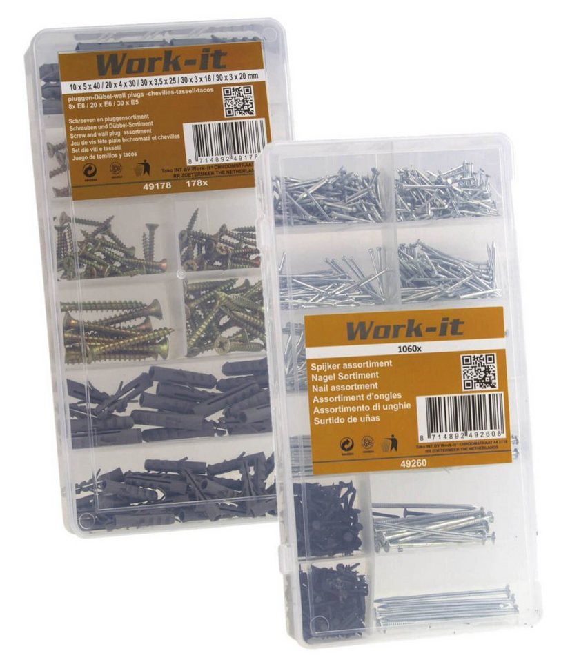 Work-it Schrauben- und Dübel-Set Schrauben, Dübel und Nagel Sortiment 1238 teiliges Set