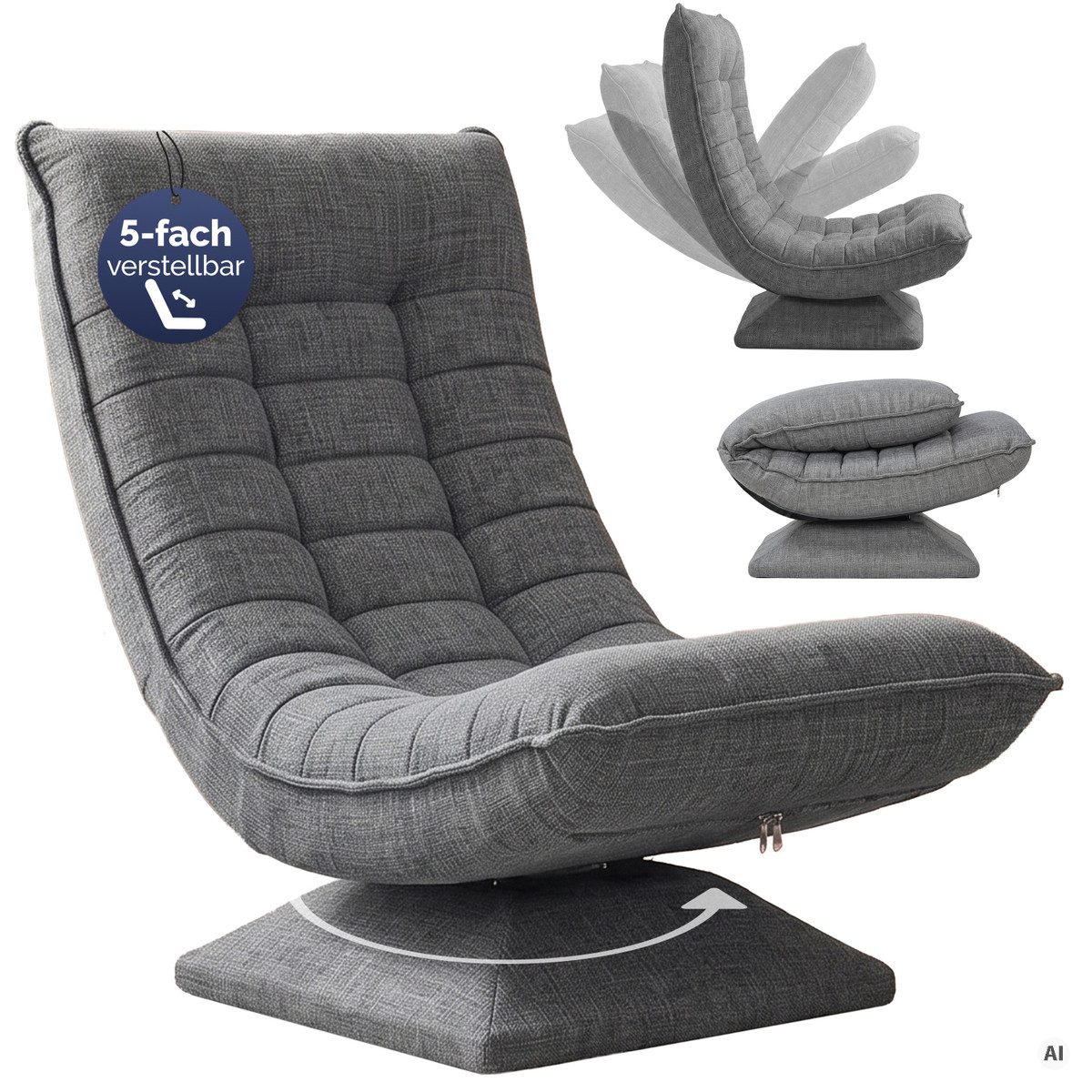 Casaria Relaxsessel Aberdeen, verstellbare Lehne Drehbar Klappbar 150kg Belastbarkeit 60x105x87cm