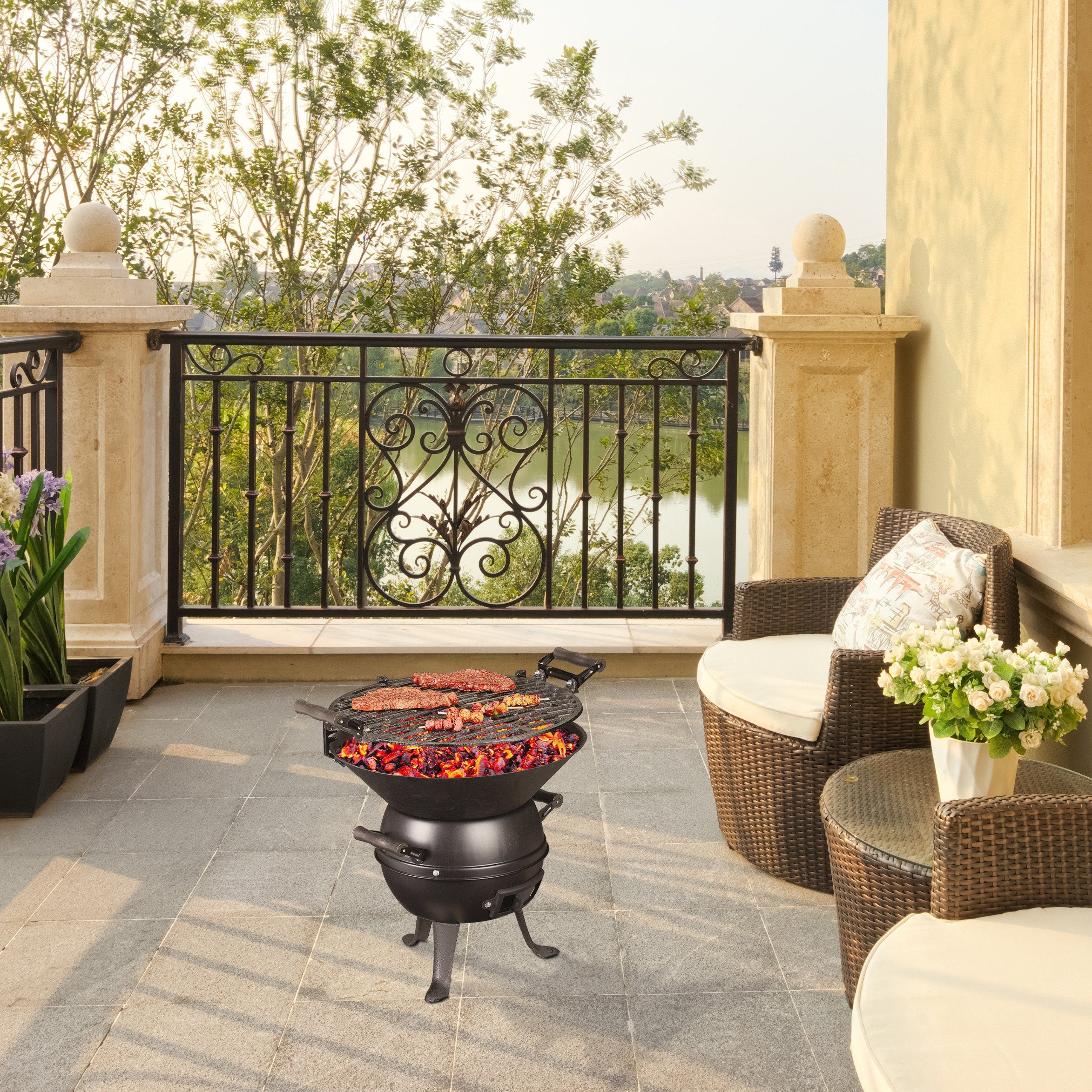 relaxdays Holzkohlegrill Grillfass aus Gusseisen – Bild 2 von 5