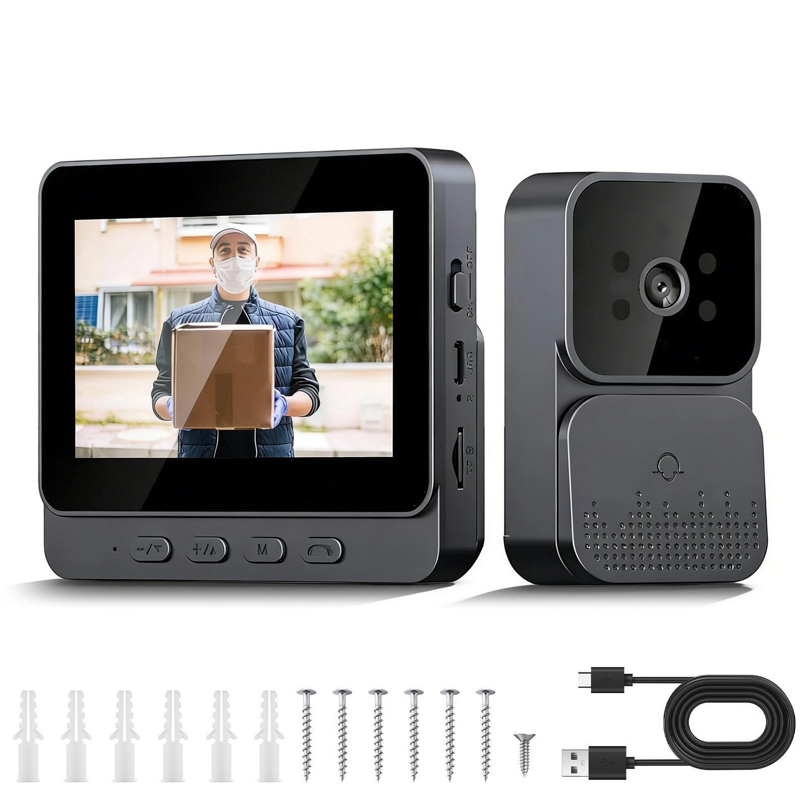 TWUFY Video-Türsprechanlage Drahtlose Video Türklingel mit Kamera Outdoor 4,3 Zoll IPS Bildschirm (Außenbereich, kabellos, mit Monitor, Video Gegensprechanlage, 1-tlg., Türklingel Funk 170° HD Kamera Gegensprechanlage, Infrarot Nachtsicht Zwei-Wege-Audio)