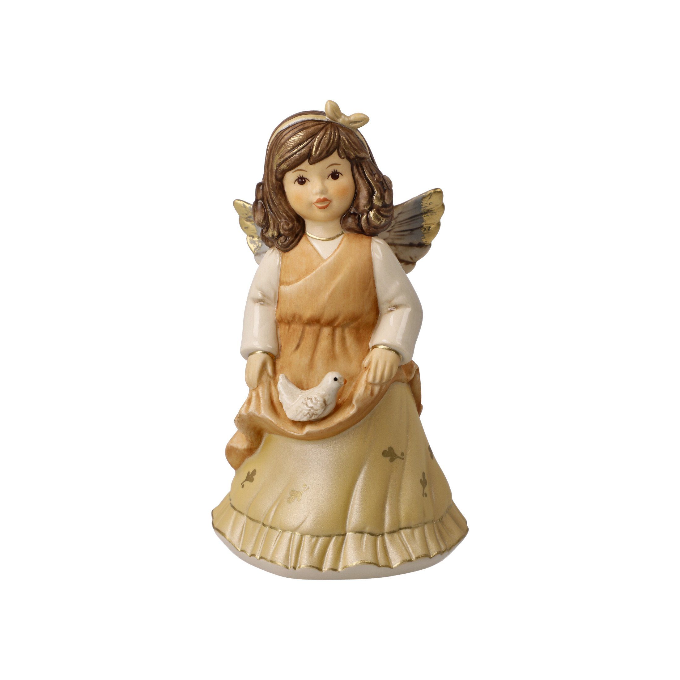 Goebel Engelfigur Friedensengel, Mit Taube auf dem Kleid champagner