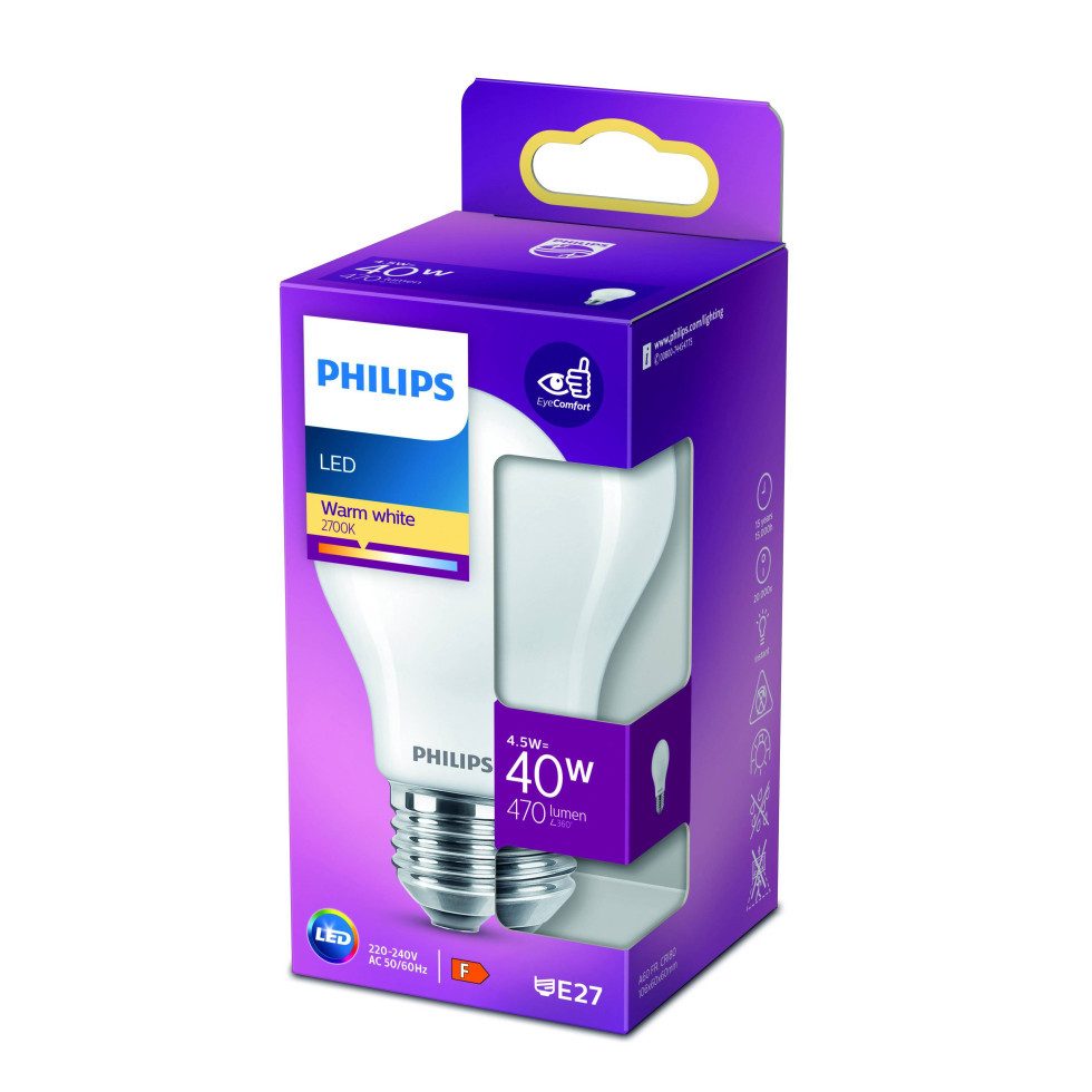 Philips LED-Leuchtmittel Philips LED-Leuchtmittel Birnenform A60 E27 4,5W, Nicht dimmbar