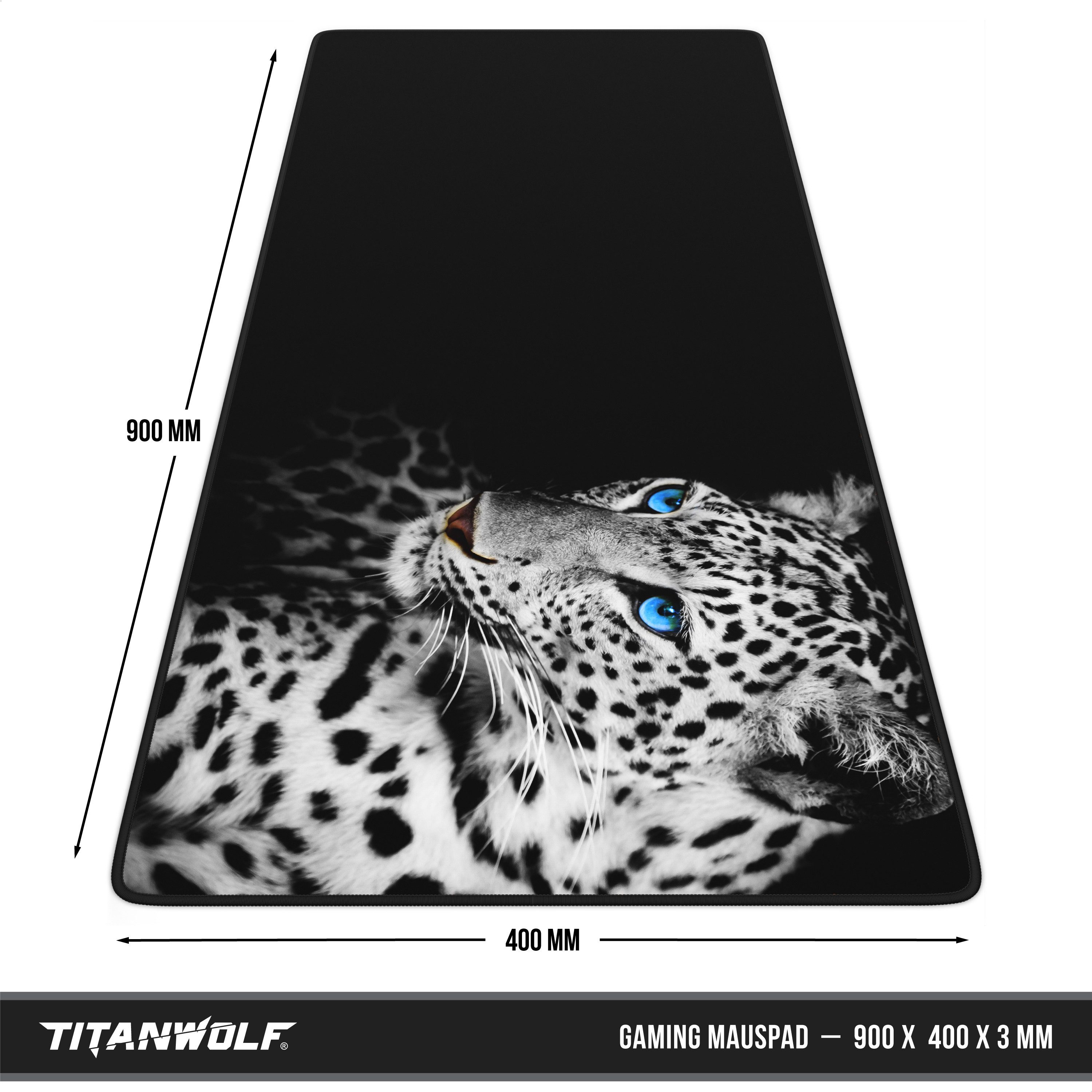 Titanwolf Gaming Mauspad XXL Speed Mousepad 900 x 400 x 3 mm, Schreibtischauflage, abwaschbar, rutschfeste Rückseite, Geschwindigkeit & Präzision, White Leopard