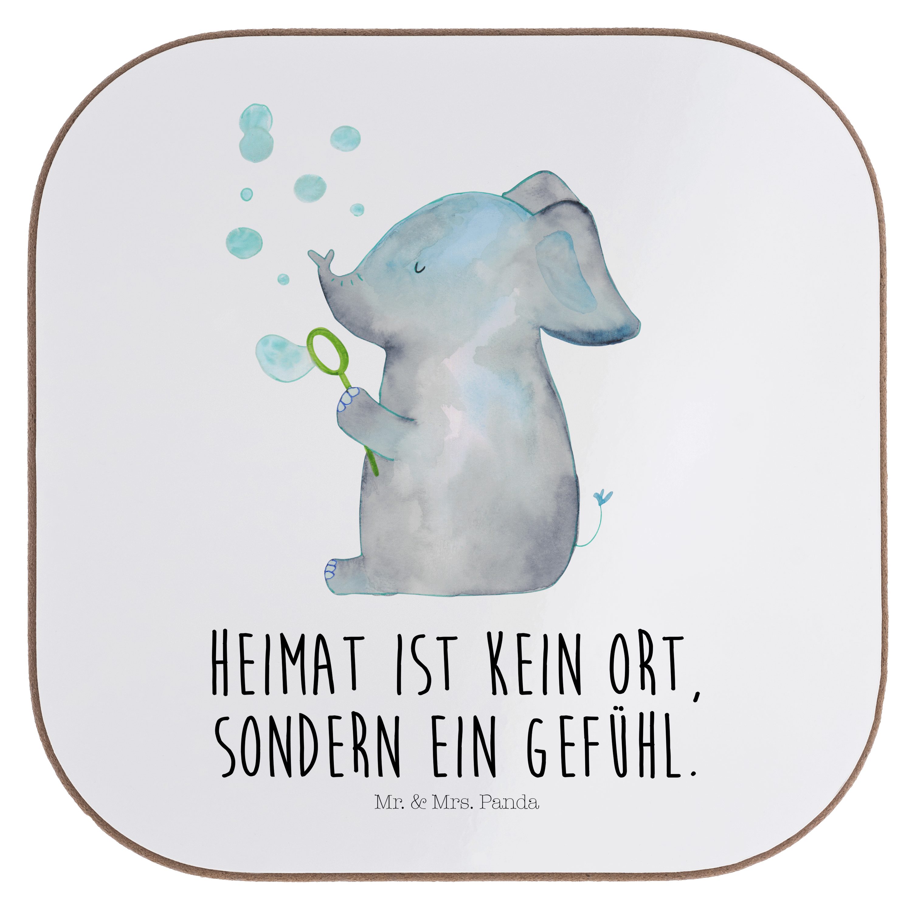 Mr. & Mrs. Panda Getränkeuntersetzer Elefant Seifenblasen - Weiß - Geschenk, Gefühl. Daheim, Rüsseltier, l, 1-tlg. | Getränkeuntersetzer