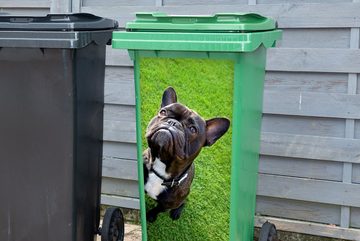 MuchoWow Wandsticker Französische Bulldogge - Gras - Halsband (1 St), Mülleimer-aufkleber, Mülltonne, Sticker, Container, Abfalbehälter