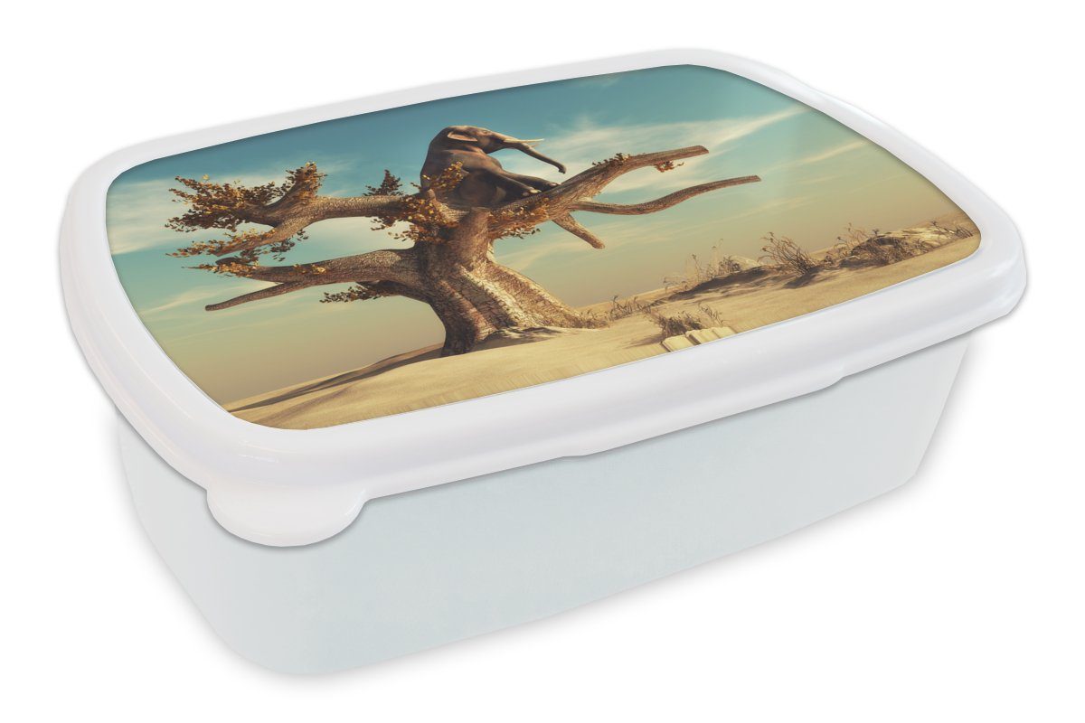 weiß und für Kunststoff, - Natur Brotbox (2-tlg), und Lunchbox - Brotdose, Wüste, Kinder - Jungs Mädchen Baum Erwachsene, Elefant MuchoWow für
