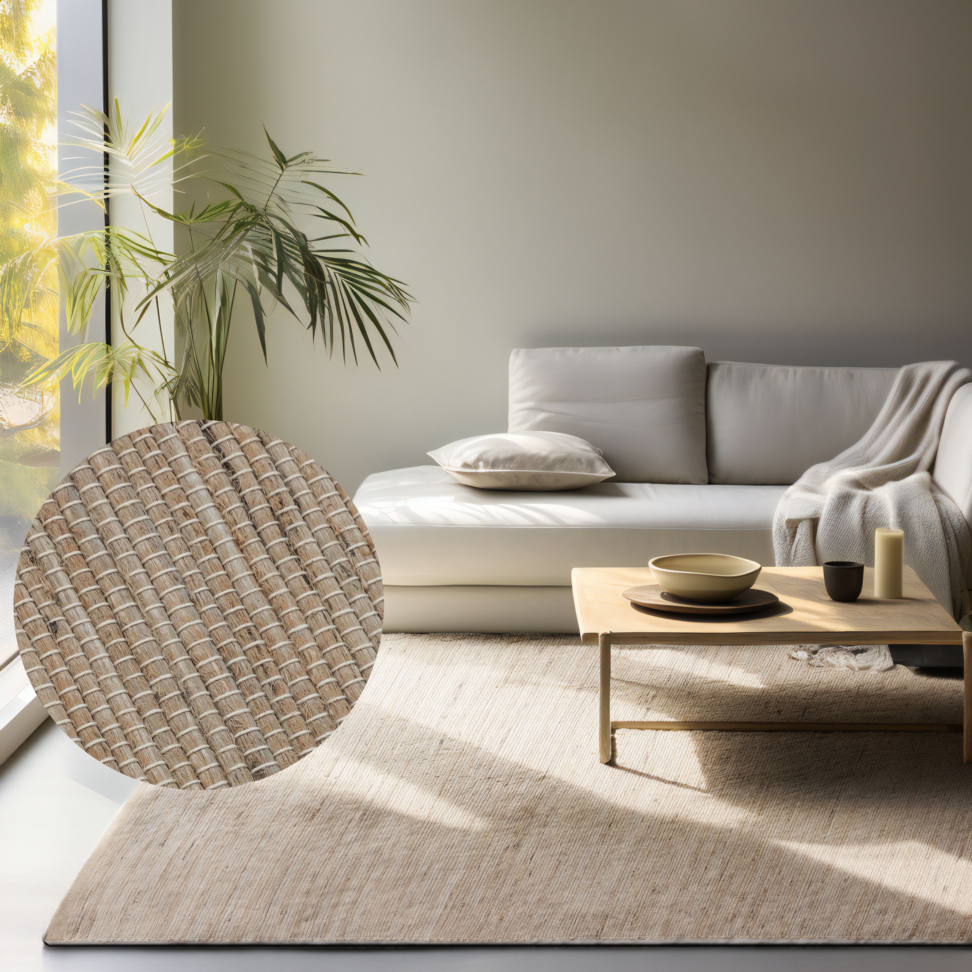 HANSE Home Teppich Dhaka Juteteppich, rechteckig, Höhe: 5 mm, Läufer, handgewebt, Jute, Wolle, Natur, Wohnzimmer, Flur, Klassisch