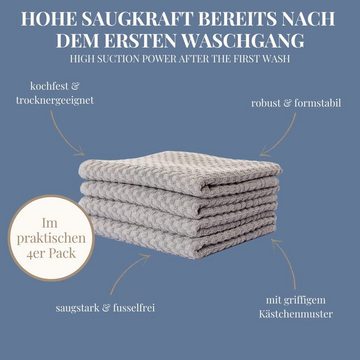 Carenesse Handtücher 50 x 100 cm grau, 4-er Pack, Handtuch Set Waffelmuster & Bordüre, Baumwolle, 100% Baumwolle I Frottee Handtücher fusselfrei & saugstark Bath Towel