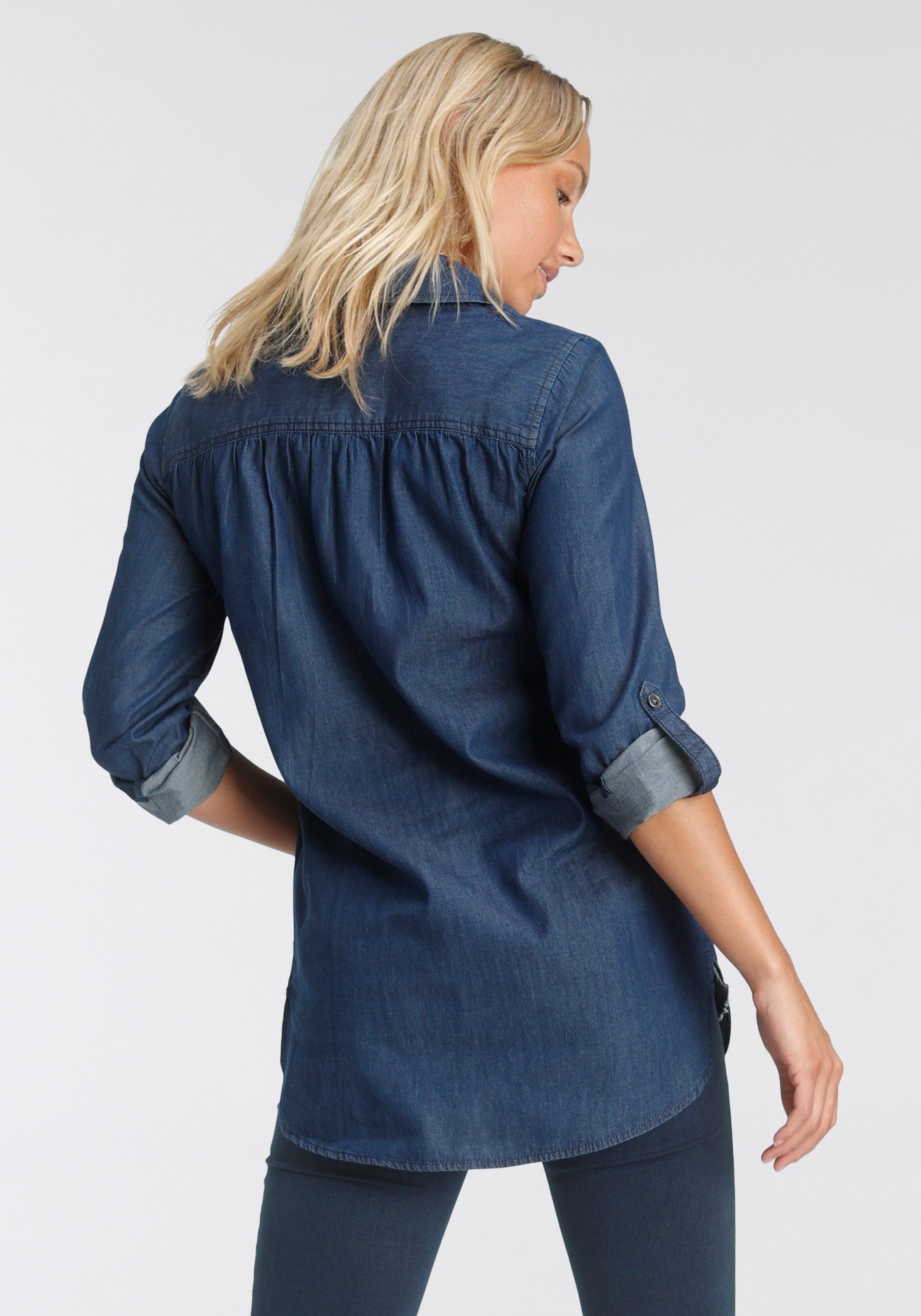 Arizona Jeansbluse Krempelärmel mit Riegel im günstig online kaufen