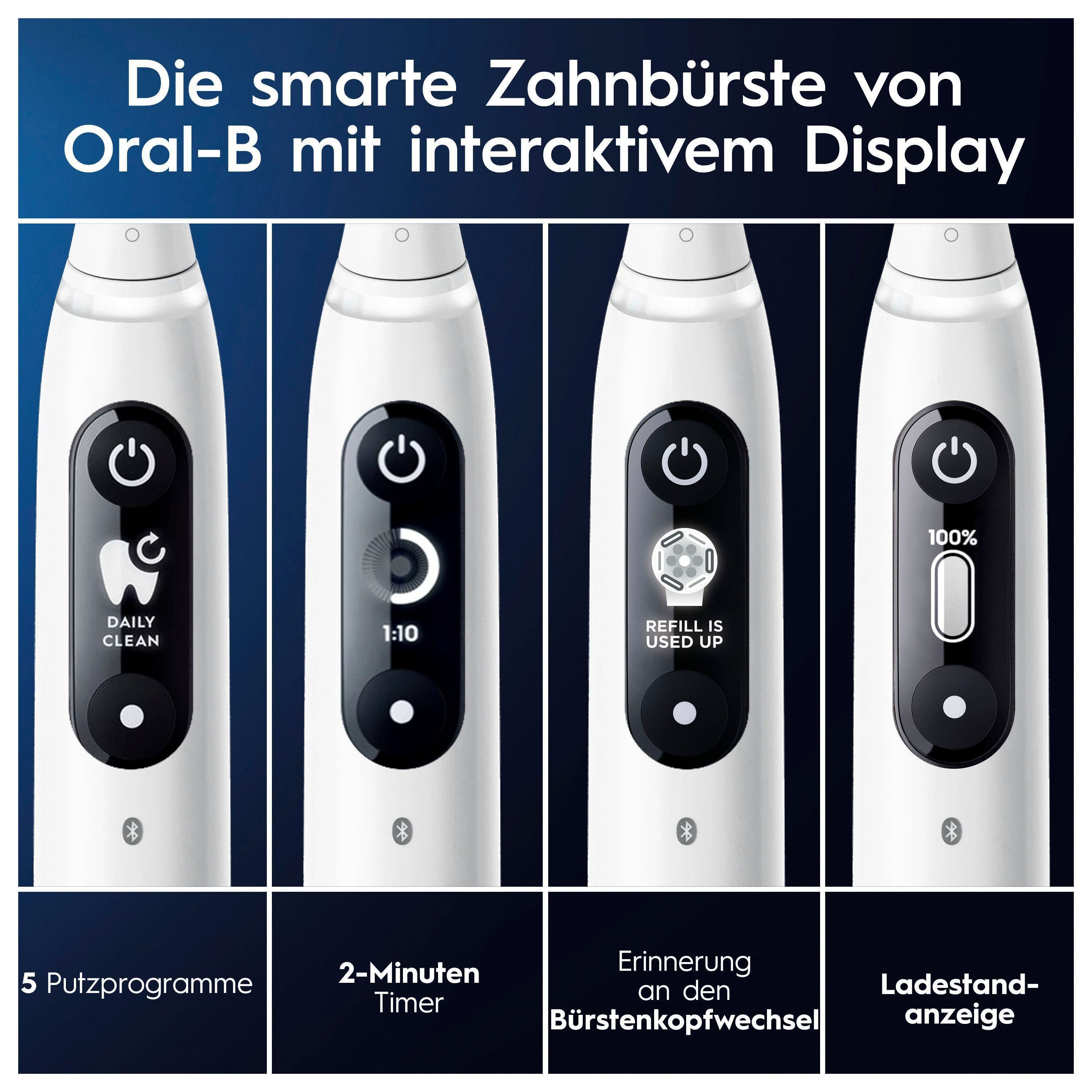 Oral-B mit Display, Elektrische 2 white alabaster Putzmodi, 5 Magnet-Technologie, Zahnbürste 7, Reiseetui St., Aufsteckbürsten: iO