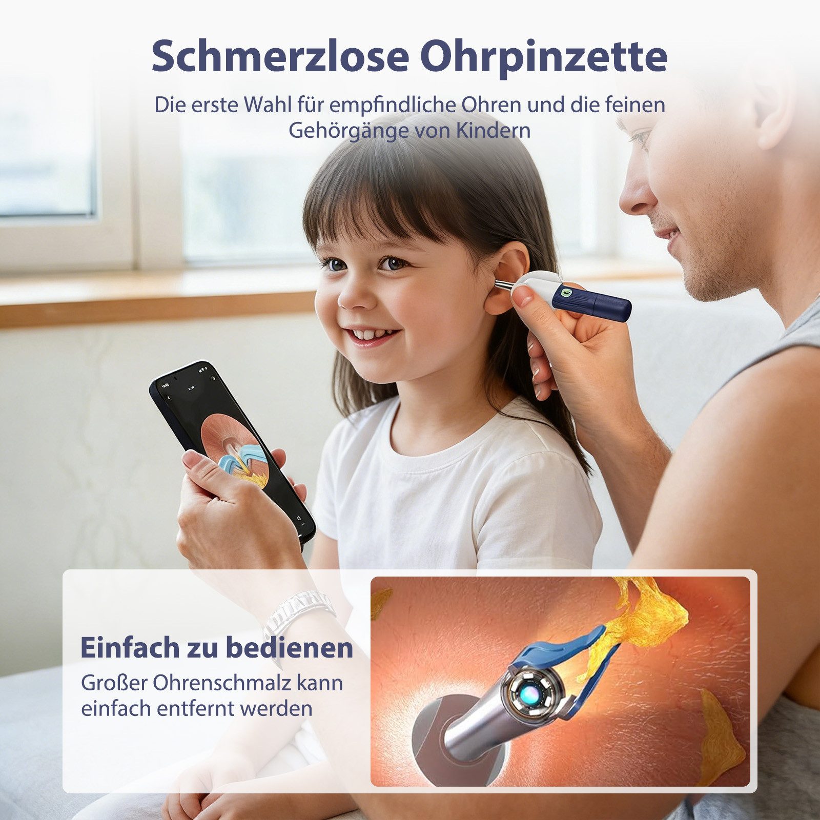 AKKEE Ohrenreiniger Entferner mit Kamera, 1920P HD-Otoskop, Ohrenreiniger mit WLAN, IP67 Wasserdicht, 6 LEDs