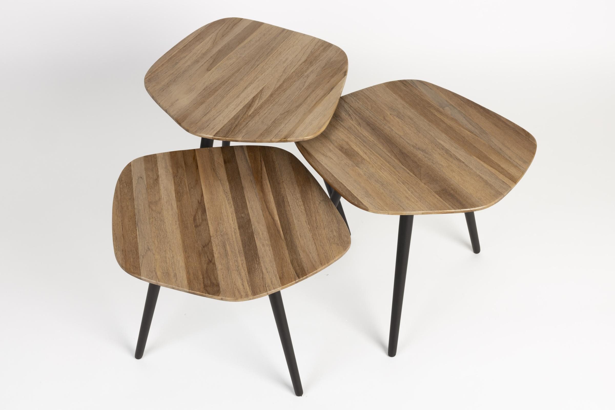Trendmöbel24 Couchtisch Couchtisch CUTIE 3-er Set aus recyceltem Teakholzfurnier