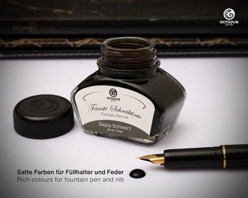OCTOPUS Fluids Schreibtinte Sepia Schwarz 30 ml mit Konverter Tintenglas