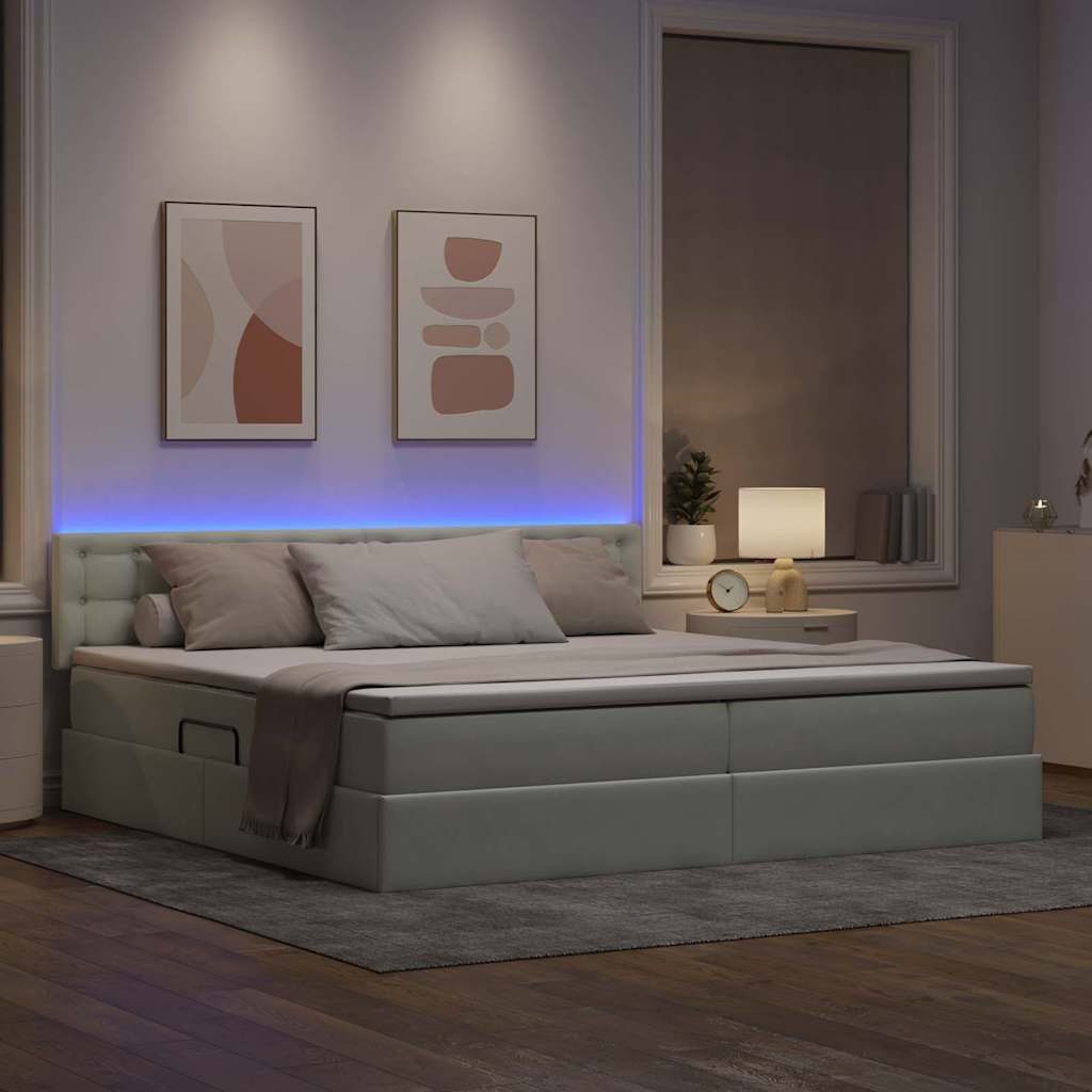 vidaXL Bed with Storage and LED Lighting, Light Grey, 200 x 200 cm, Velvet (1-piece)