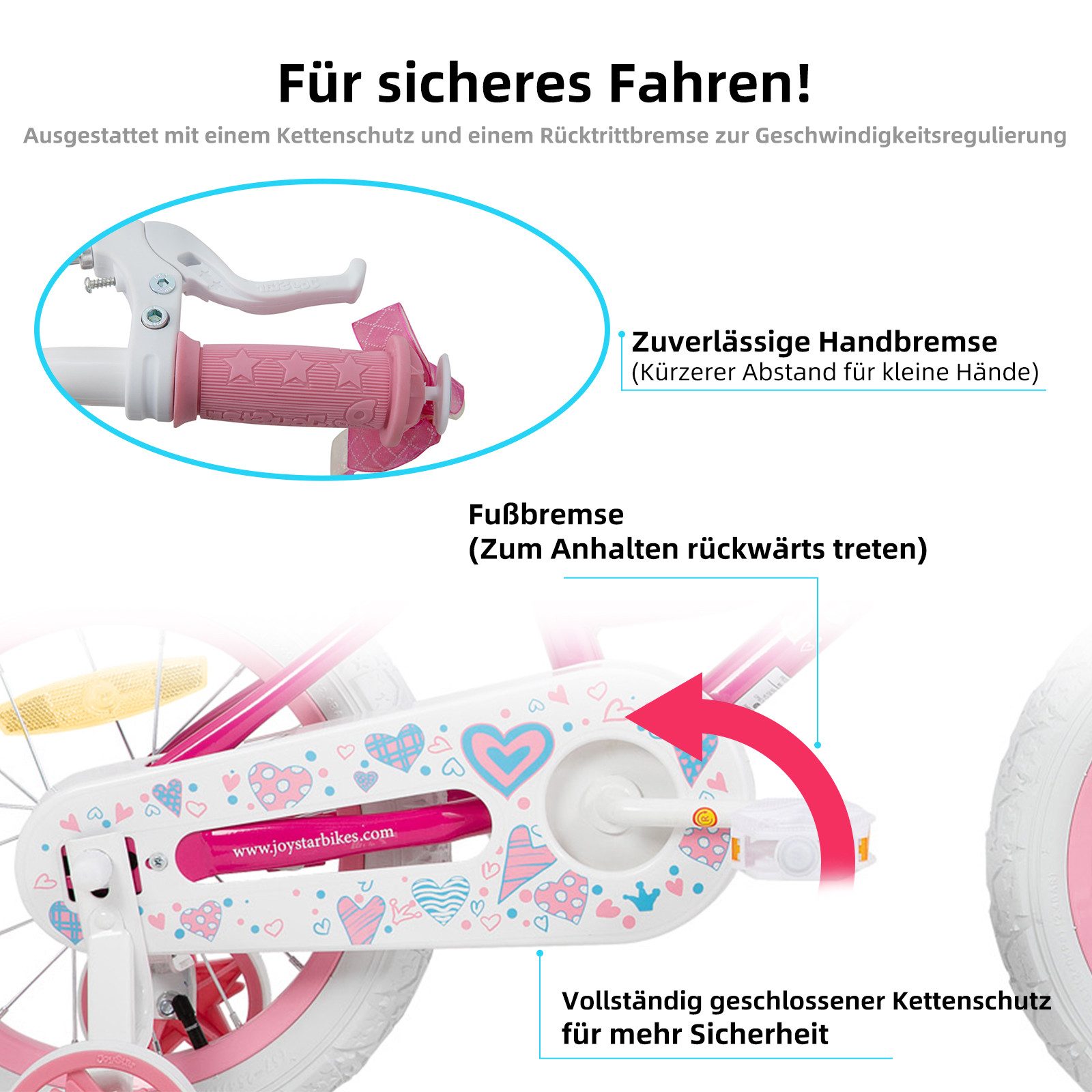 JOYSTAR Kinderfahrrad 12 14 16 18 20Zoll Mädchenfahrrad, 3 - 9 Jahre,Geschenk für Prinzessin, 1 Gang, Mit Hilfsrädern, farbigen Bändern, Korb, Reflektor, Kettenabdeckung