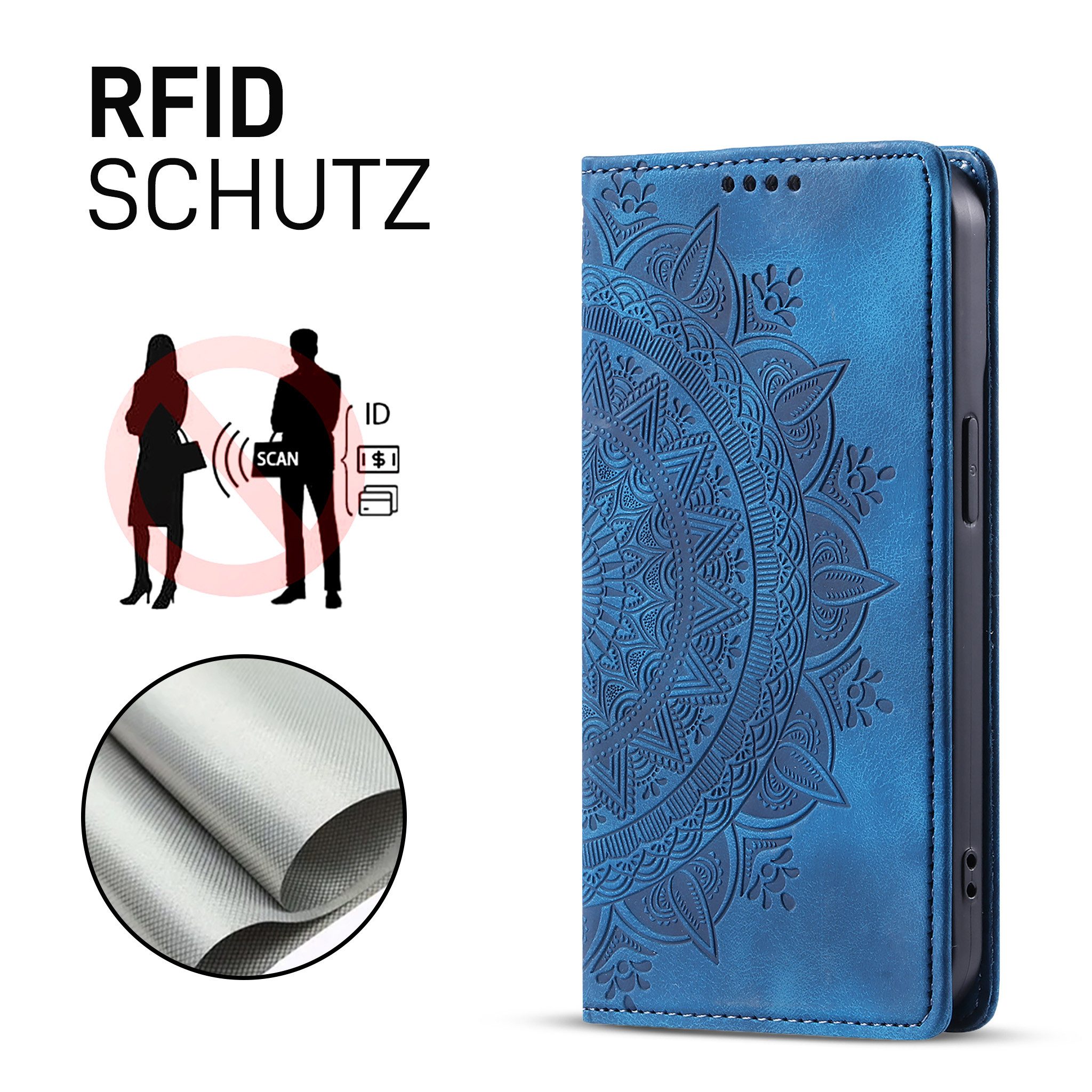 Tec-Expert Handyhülle Mandala Hülle Cover für Samsung Galaxy S22 Ultra 6.8 Zoll, 6.8", Klapphülle Case Tasche mit Kartenfächern und RFID Schutz