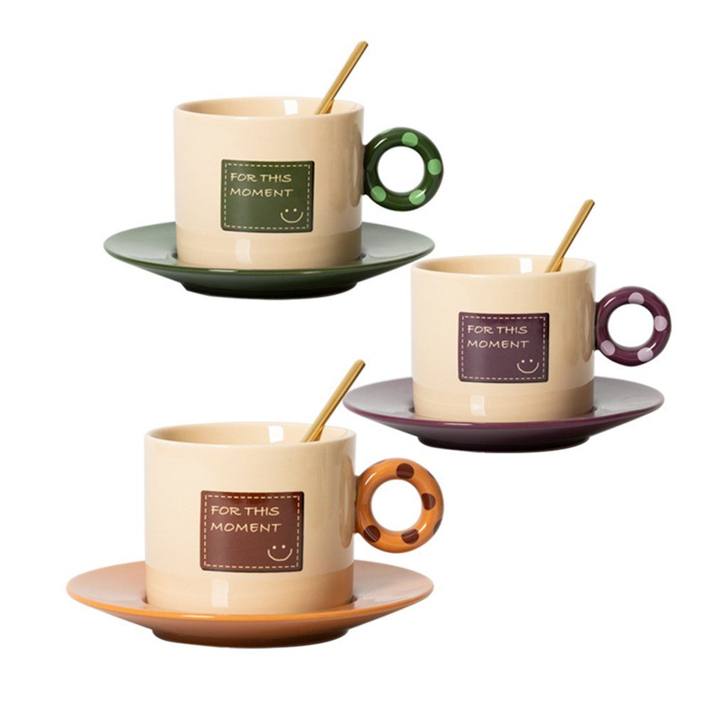 Kunst-Kaffeebecher-Set, Braun Löffel, Kaffeeservice Vintage-Stil (1-tlg), Dekorative Ceramic Untertassen Teetasse Teetasse und Keramik-Kaffeebecher, Set mit