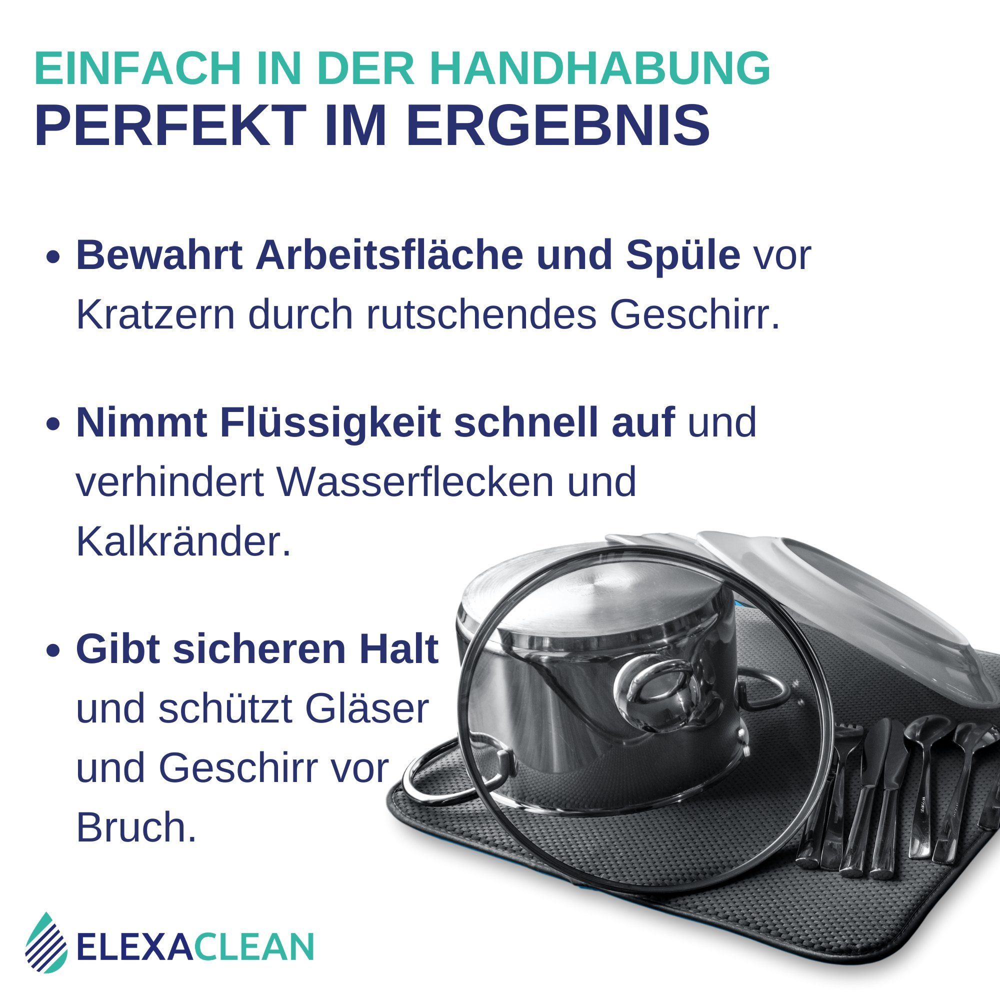 ELEXACLEAN Abtropfmatte Mikrofaser Geschirr Abtropfmatte für Spüle, (2er Set, 44x41 cm) Schutz für Küche und Spüle