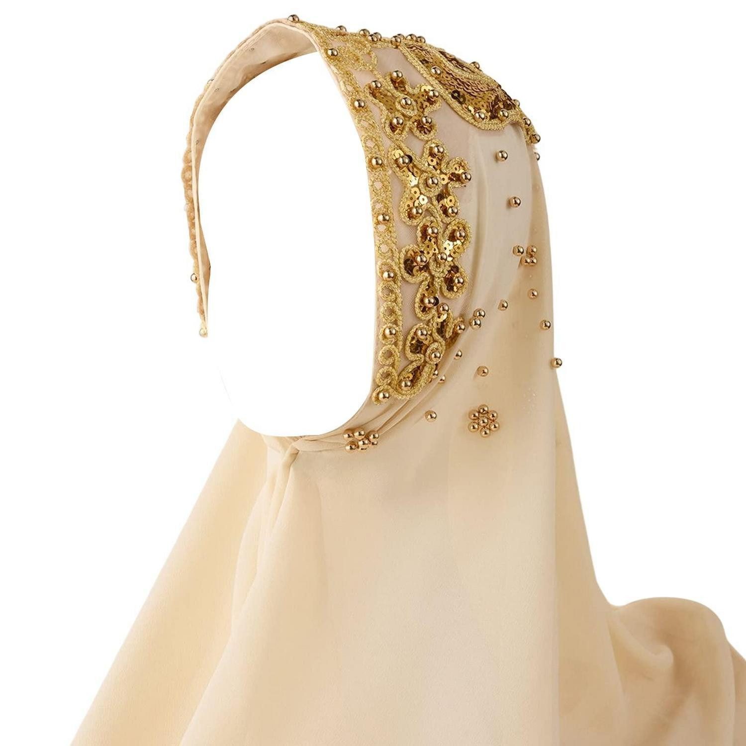 LuxusKollektion Chiffontuch Hijab mit Glitzerperlen Beige, (1-St)