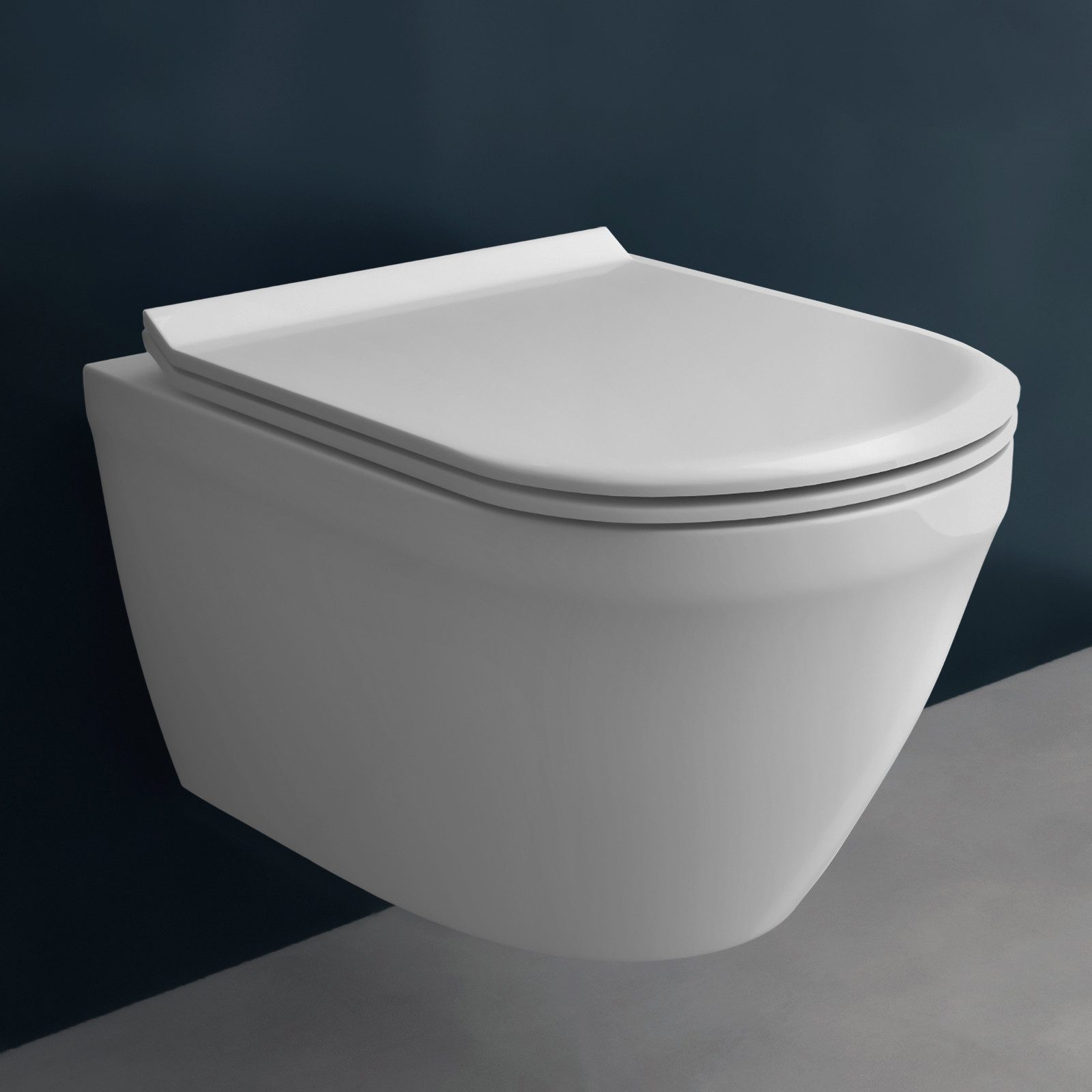 Alpenberger Tiefspül-WC Hänge WC Spülrandlos - Toilette mit WC Sitz mit Absenkautomatik D Form, Wandmontage, Abgang Waagerecht, WC Set mit Slim WC Deckel, WC hängend - Kloschüssel ohne Spülrand