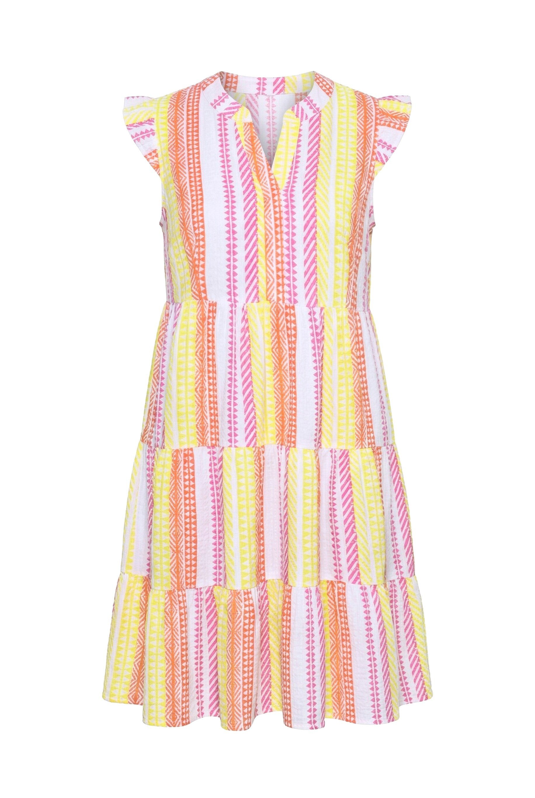 Jerseykleid Musselinkleid A-Linie Streifenmix Volants