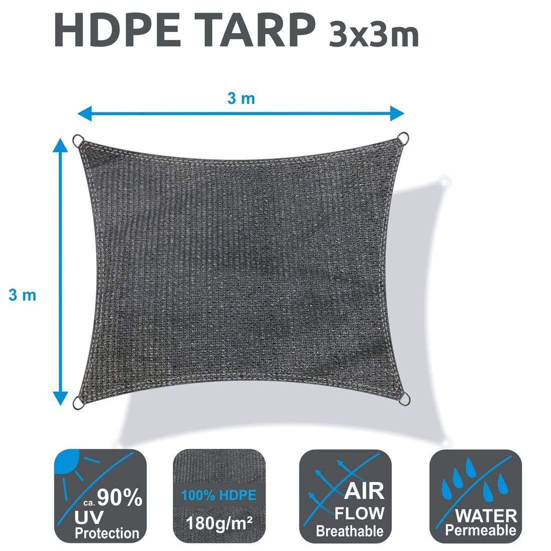 yourGEAR Sonnensegel HDPE Tarp 3 UV Haus-Markise x m Sonnensegel Sonnenschutz yourGEAR 3