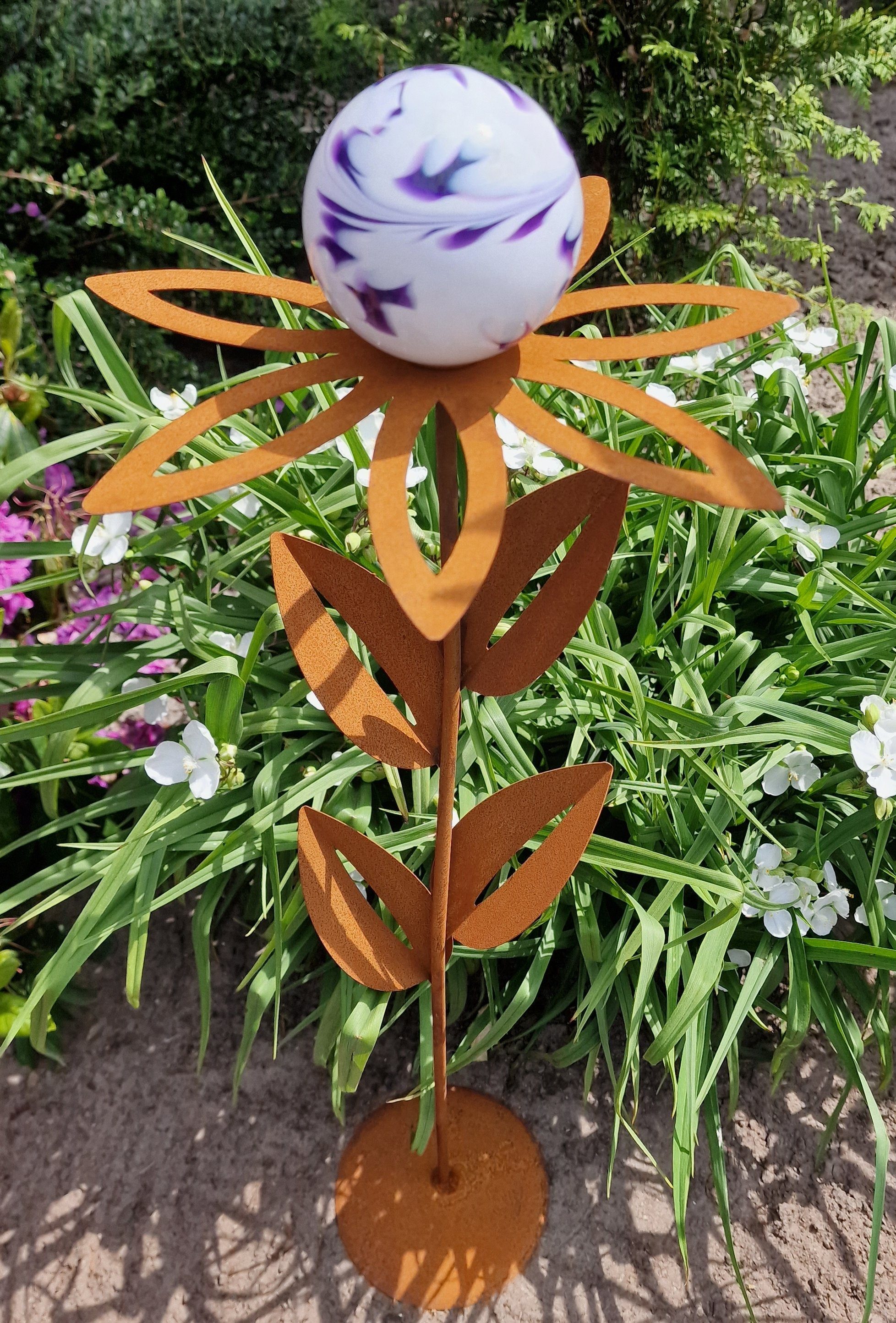 Jürgen Bocker Garten-Ambiente Gartenstecker Glaszauber Blume Paris Cortenstahl 77 cm mit Standfuß Lila