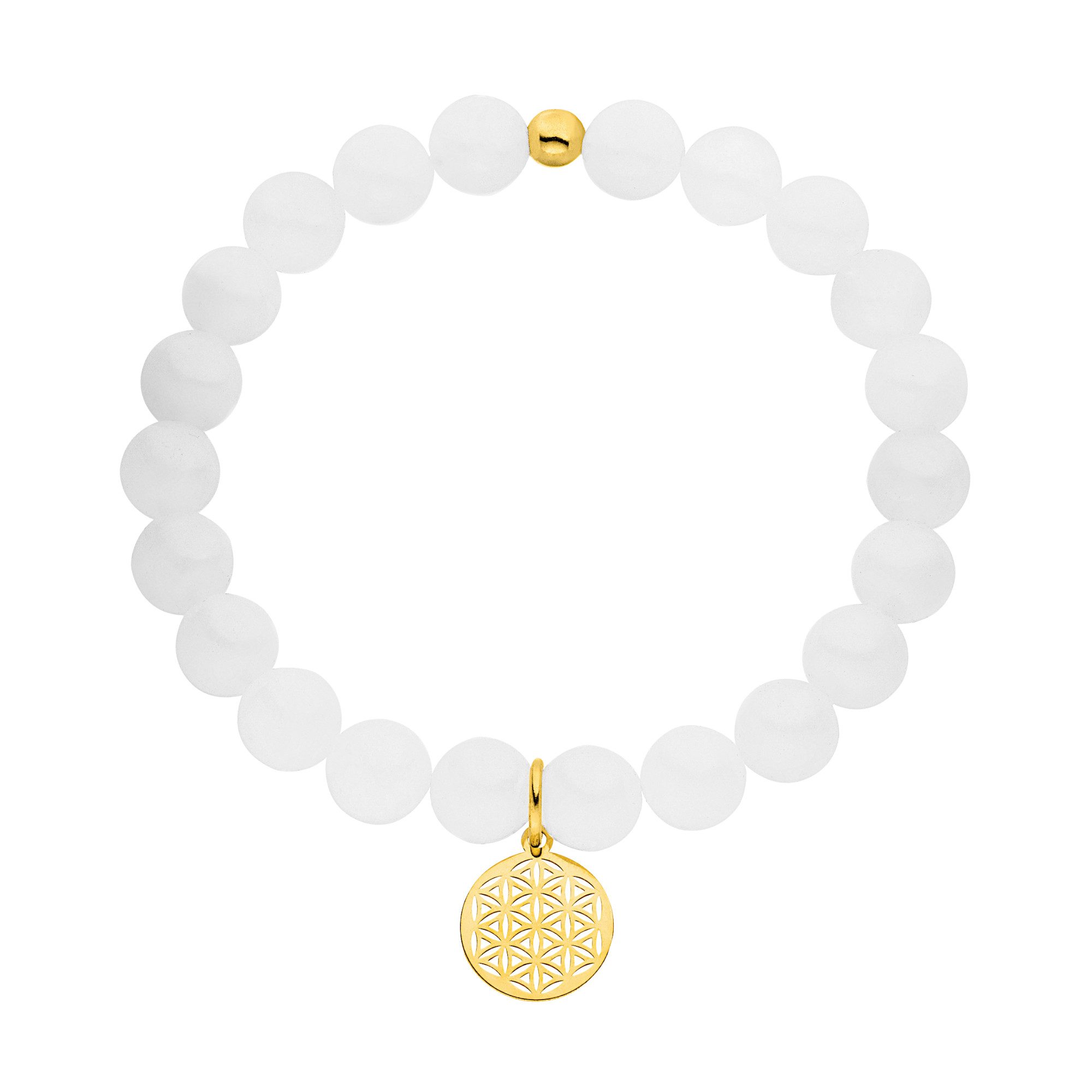 Charm-Armband Lebensblume Jade Perlen Elastisch 925 Silber vergoldet