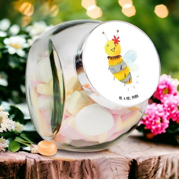 Mr. & Mrs. Panda Vorratsglas XL 2000ml Biene Blume - Weiß - Geschenk, Hummel, Wespe, Aufbewahrungs, Premium Glas, (1-tlg), Hochwertiger Druck